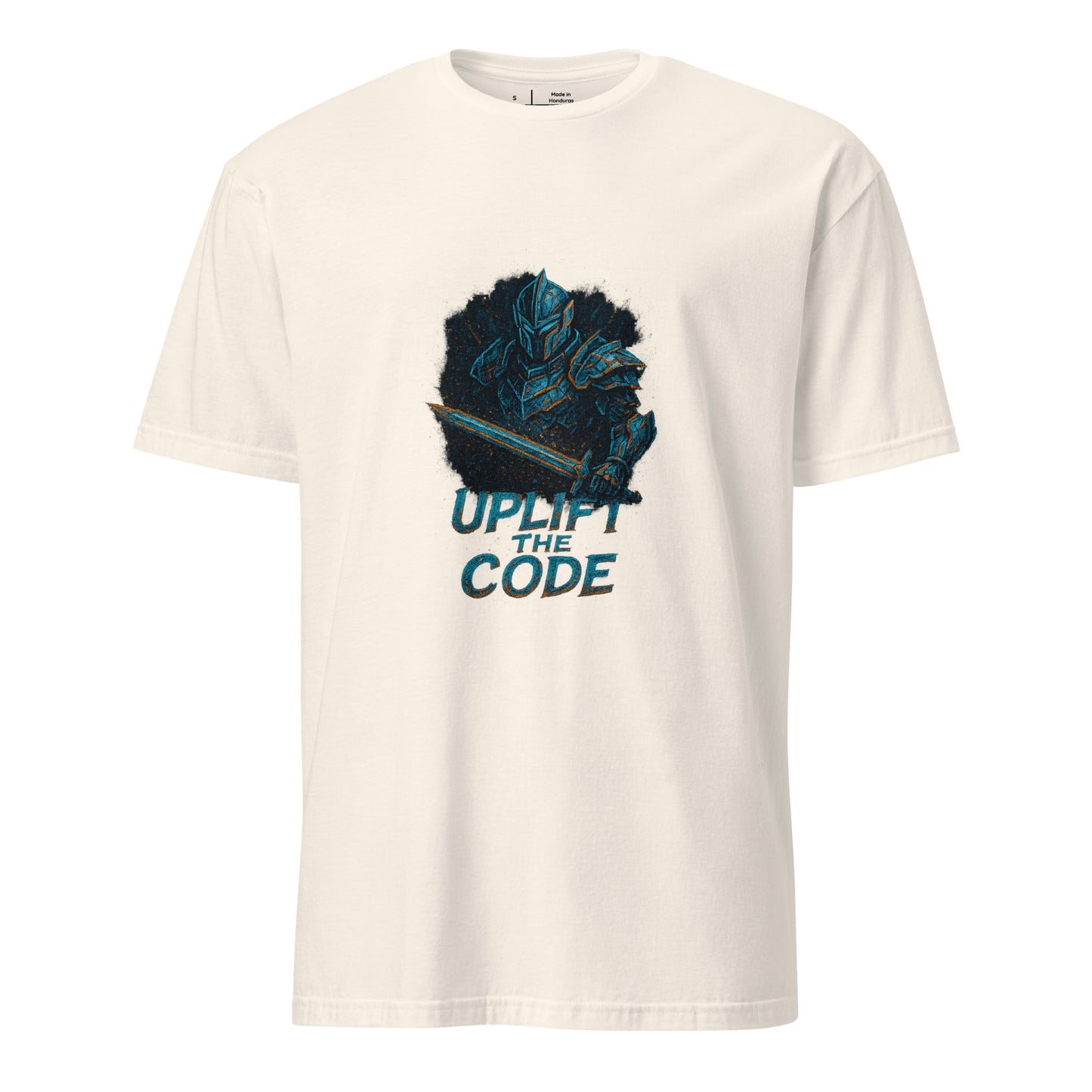 Synthex Crusader - Techno Knight - Short-Sleeve Unisex T-Shirt - Graphic Tee - Natural - Front