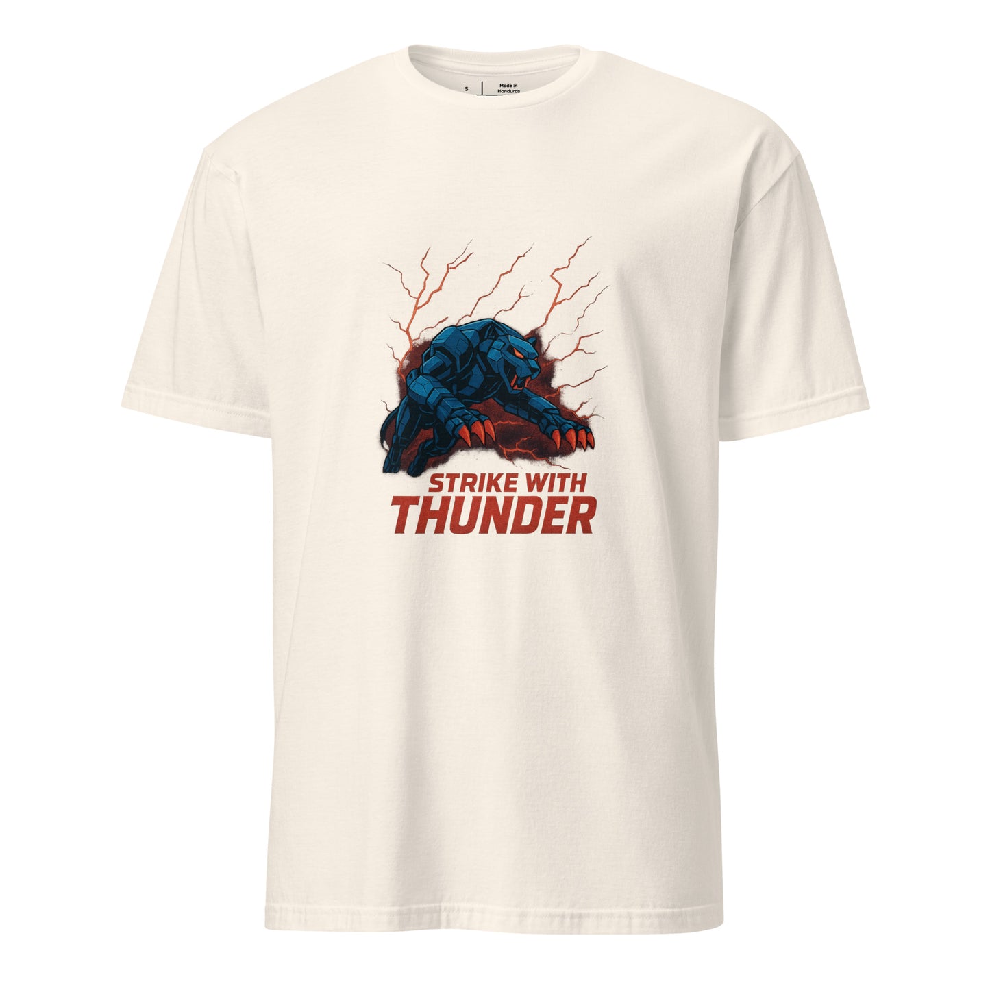 Mech-Panther Storm Unit – “Strike with Thunder.” - Short-Sleeve Unisex T-Shirt - Graphic Tee - Natural - Front