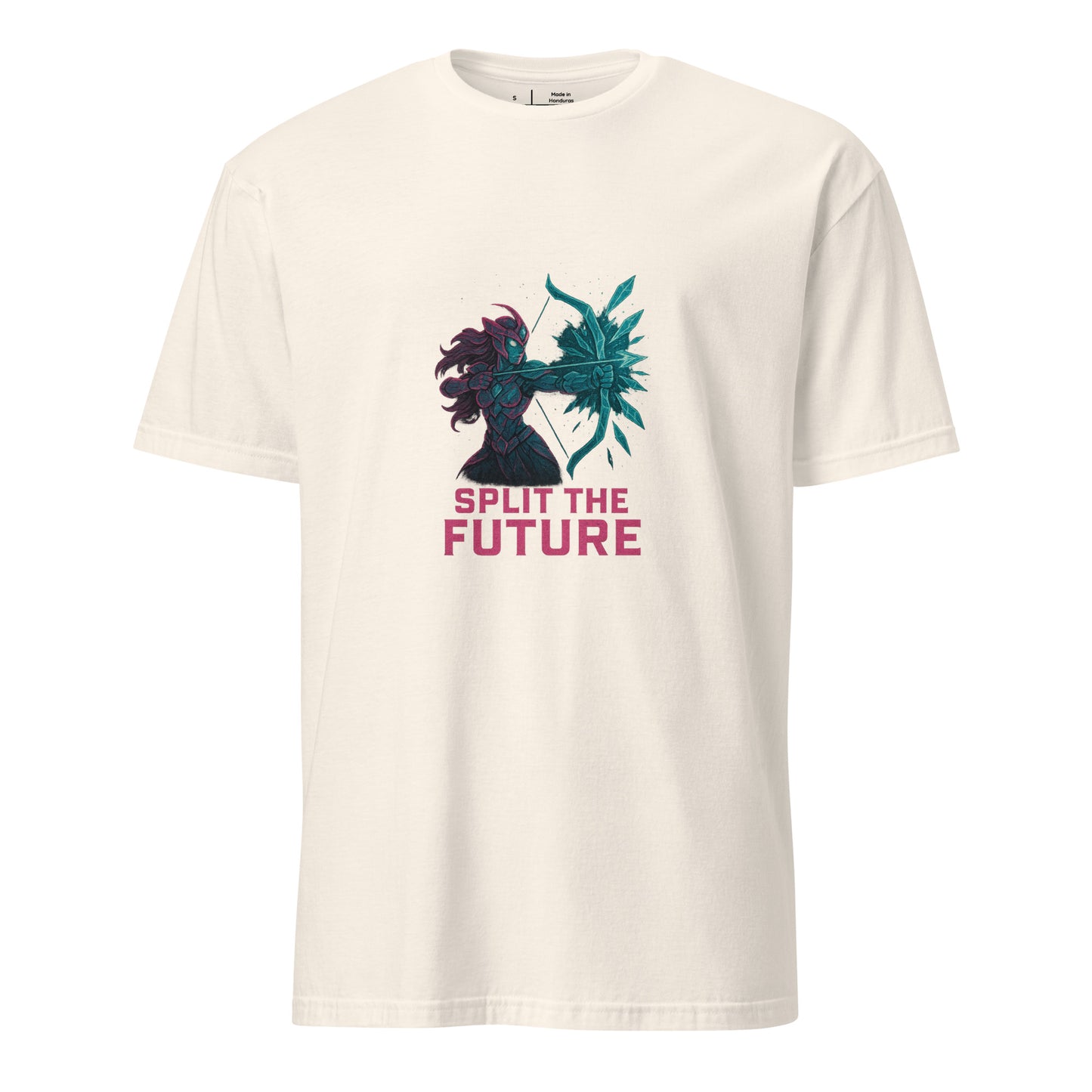 Quantum Prism Huntress – “Split the Future.” - Short-Sleeve Unisex T-Shirt - Graphic Tee - Natural - Front