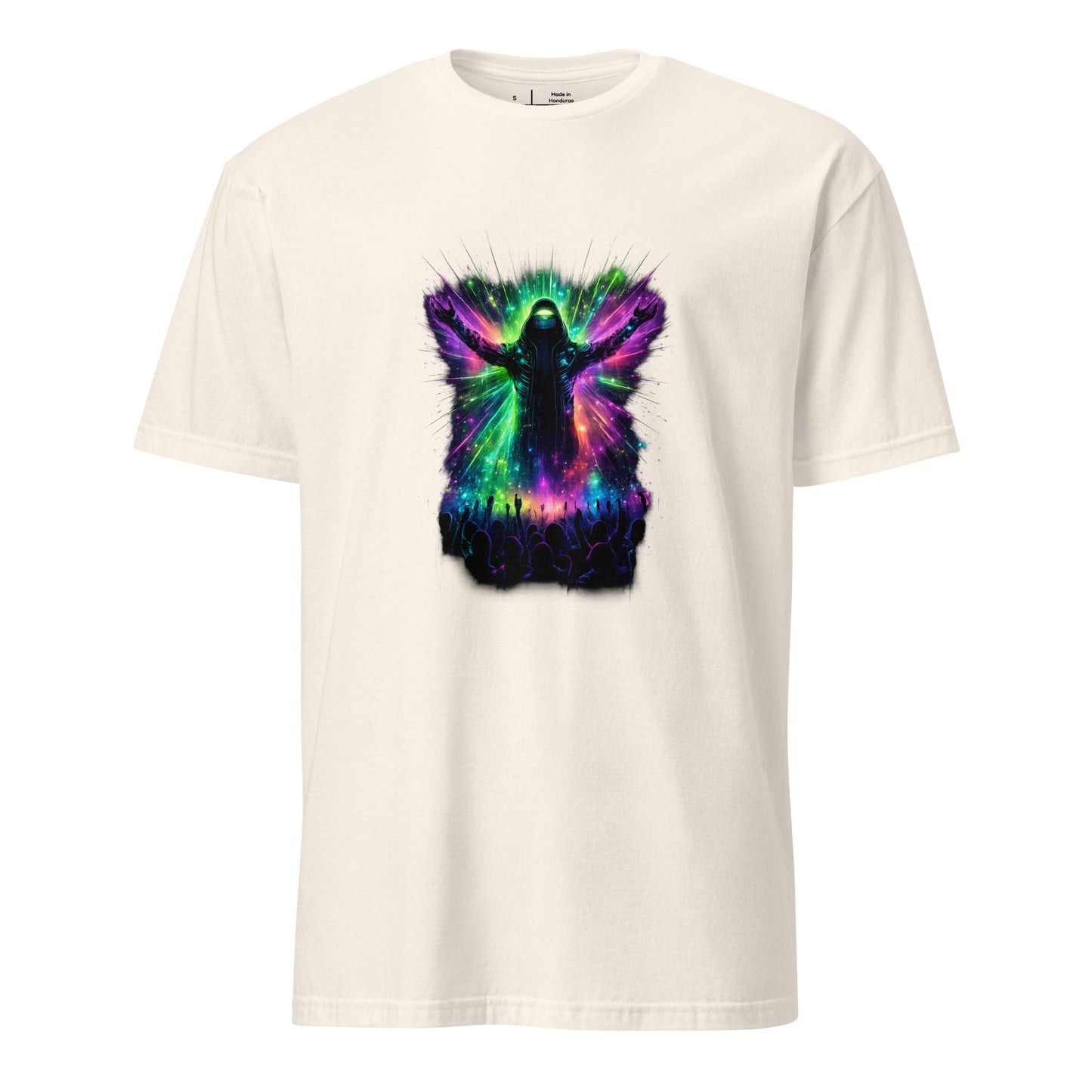 Neon Club Messiah – Late-Night Cyber Gig - Short-Sleeve Unisex T-Shirt - Graphic Tee - Natural - Front