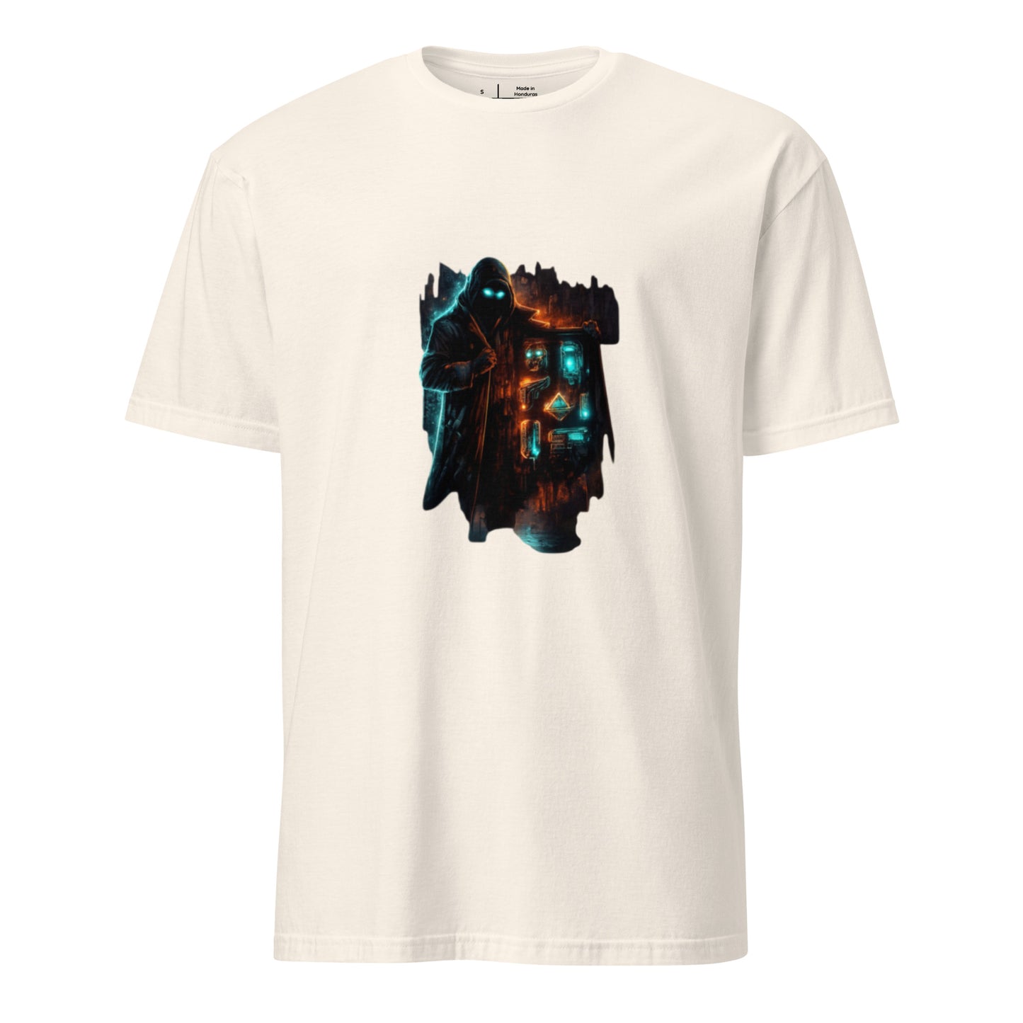 Cyber Relic Dealer – Urban Sci-Fi Graffiti  - Short-Sleeve Unisex T-Shirt - Graphic Tee - Natural - Front