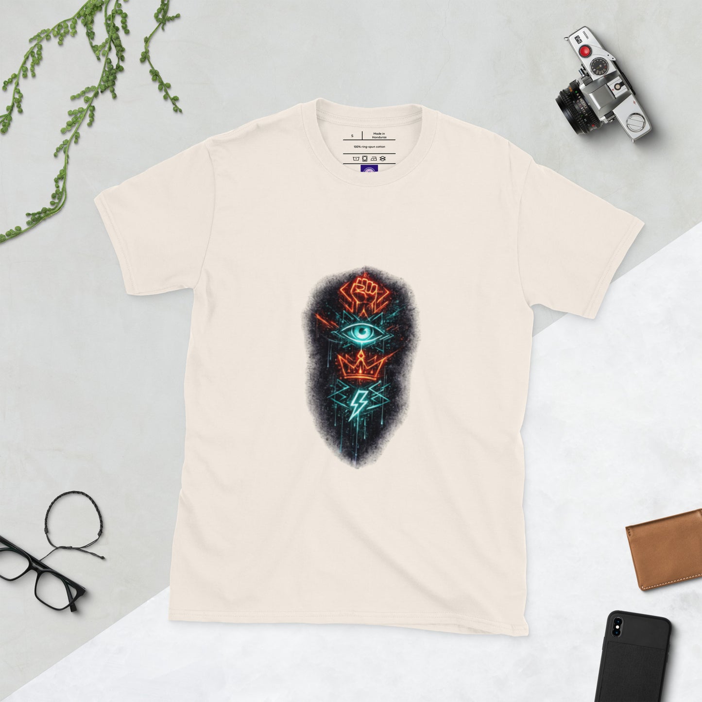 Neon Rebellion Totem - Short-Sleeve Unisex T-Shirt - Graphic Tee - Natural - Front