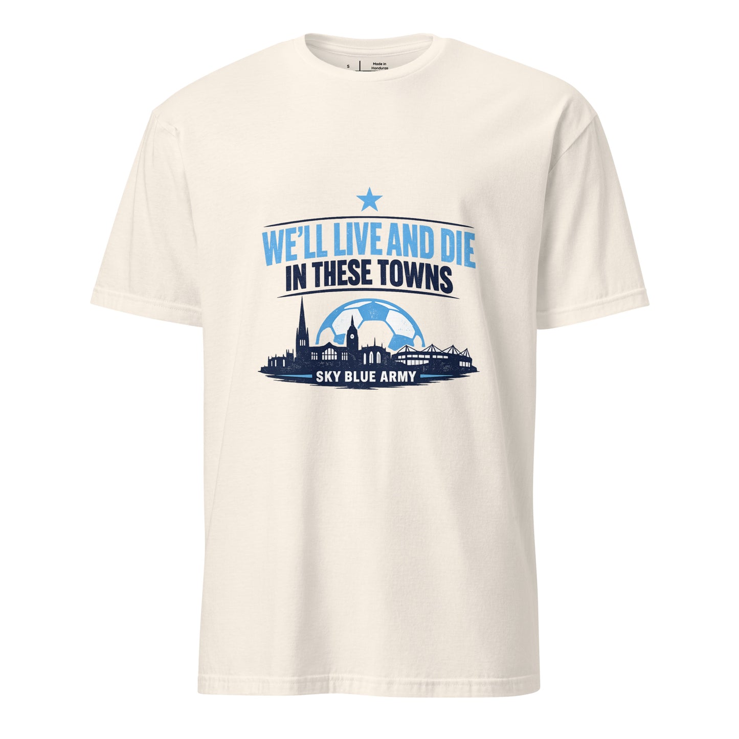Live and Die in These Towns – Coventry Skyline - Short-Sleeve Unisex T-Shirt - Graphic Tee - Natural - Front
