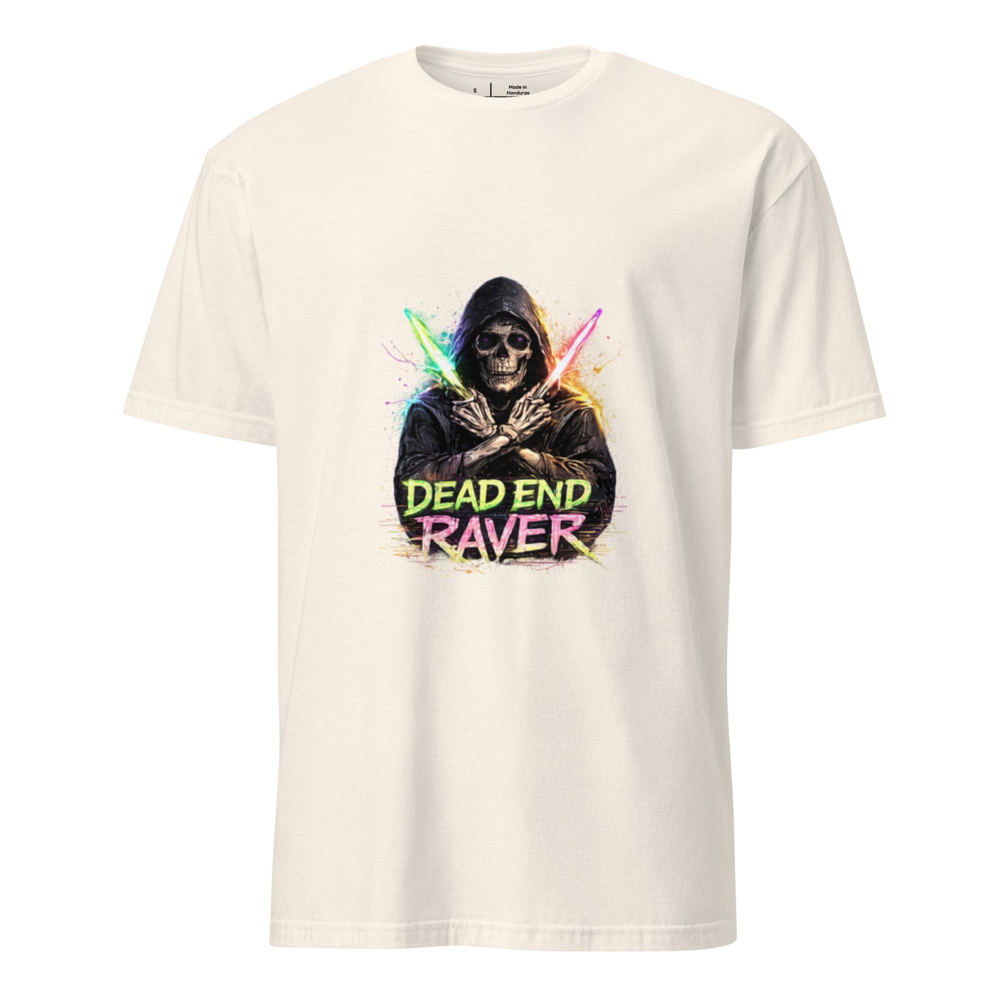 Dead End Raver – Neon Skull Rave - Short-Sleeve Unisex T-Shirt- Graphic Tee - Natural - Front