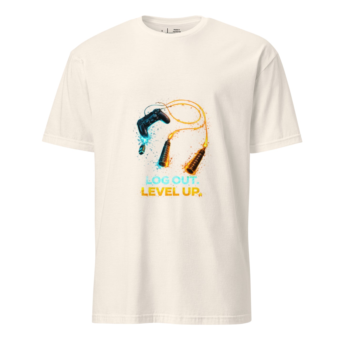 Log Out. Level Up. – Gamer Fitness Motivation - Short-Sleeve Unisex T-Shirt - Graphic Tee - Natural - Front