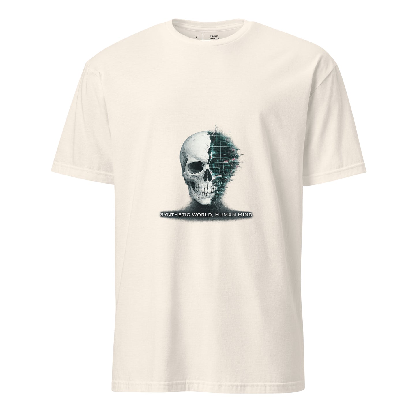 Synthetic World. Human Mind. – Glitch Philosophy - Short-Sleeve Unisex T-Shirt - Graphic Tee - Natural - Front