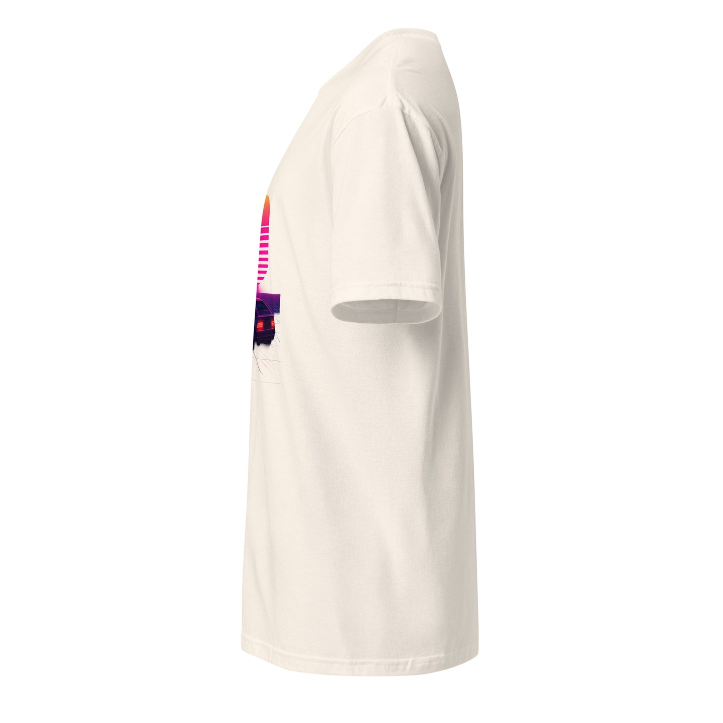 Retro Cyber Car – Neon Drive - Short-Sleeve Unisex T-Shirt - Graphic Tee - Natural - Left side