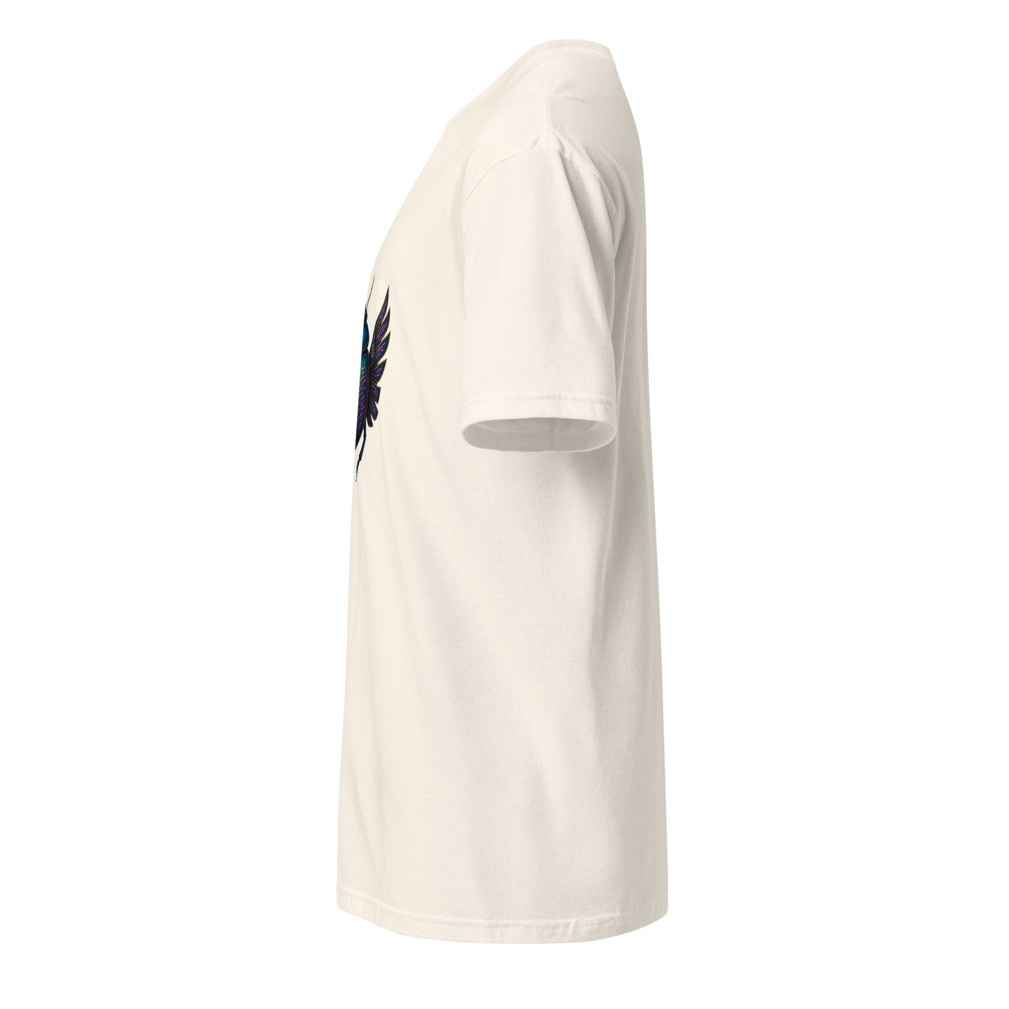 Mecha Scarab Beetle – Neon Tech Guardian - Short-Sleeve Unisex T-Shirt - Graphic Tee - Natural - Left side