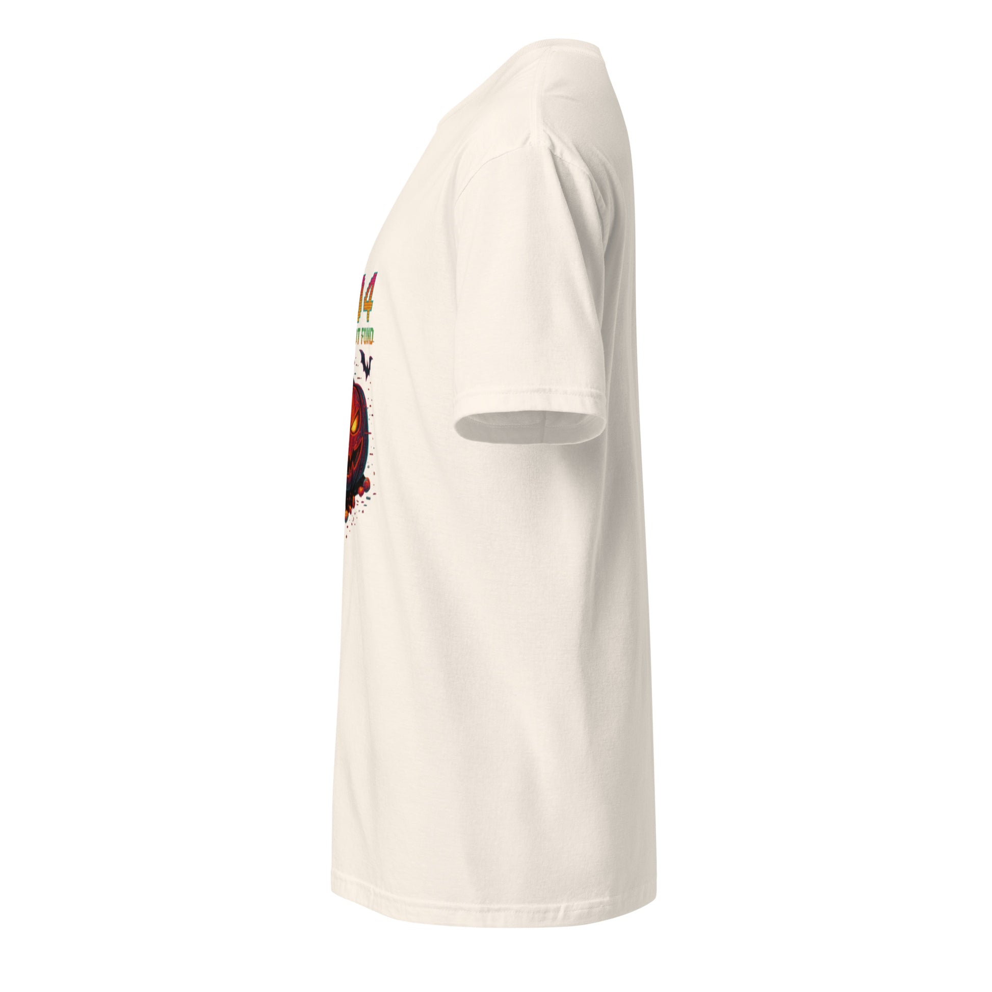 404 Candy Not Found – Cyberpunk Pumpkin Glitch - Short-Sleeve Unisex T-Shirt - Graphic Tee - Natural - Left side