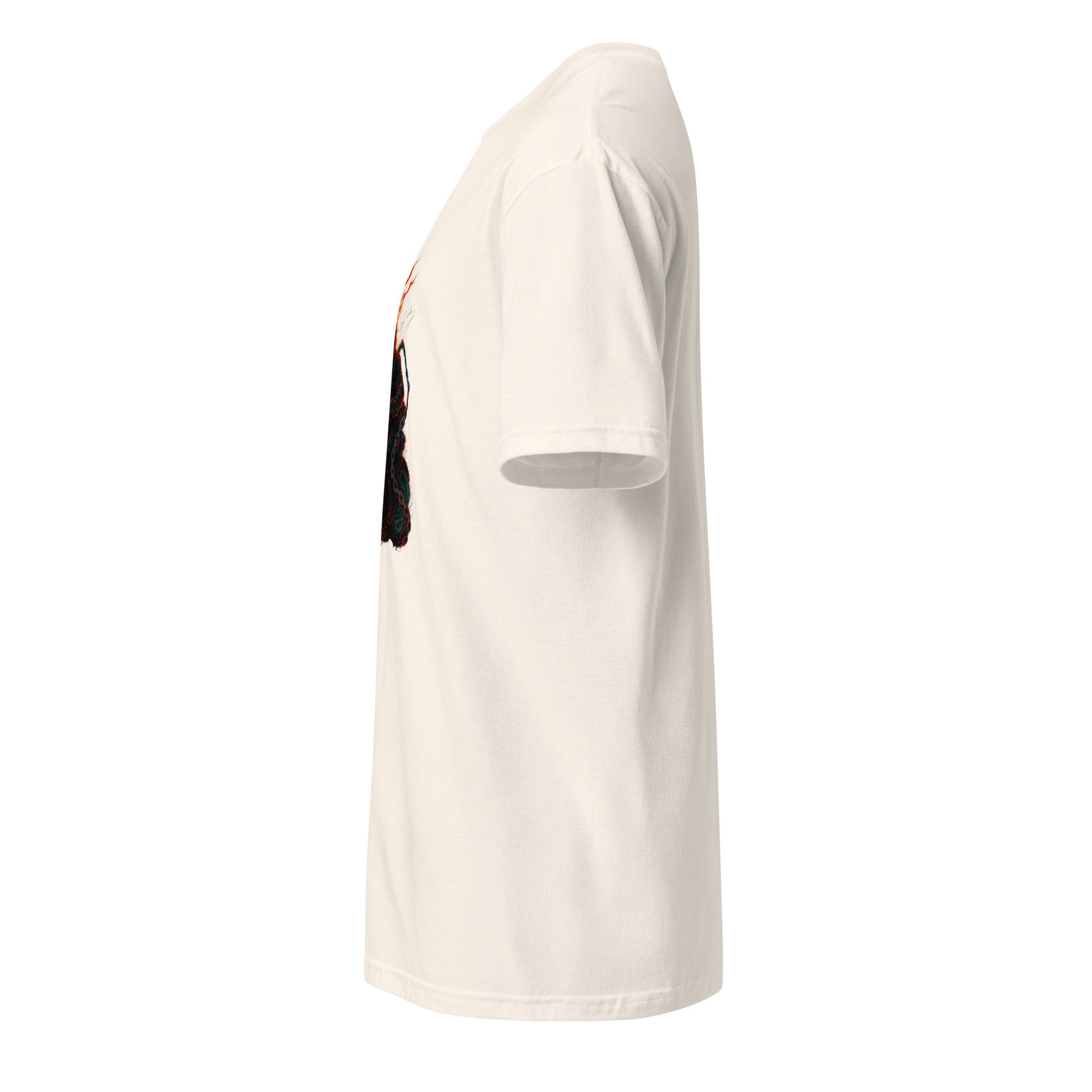 Cyber Pumpkin Rider – Futuristic Neon Halloween - Short-Sleeve Unisex T-Shirt - Graphic Tee - Natural - Left side