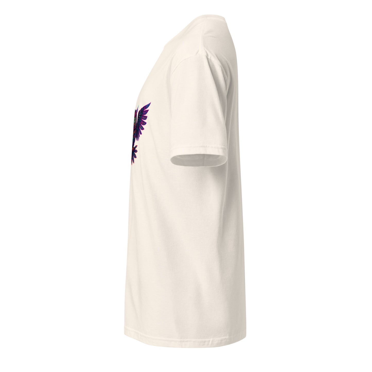 Psychedelic Owl – Trippy Neon Vision - Short-Sleeve Unisex T-Shirt - Graphic Tee - Natural - Left side