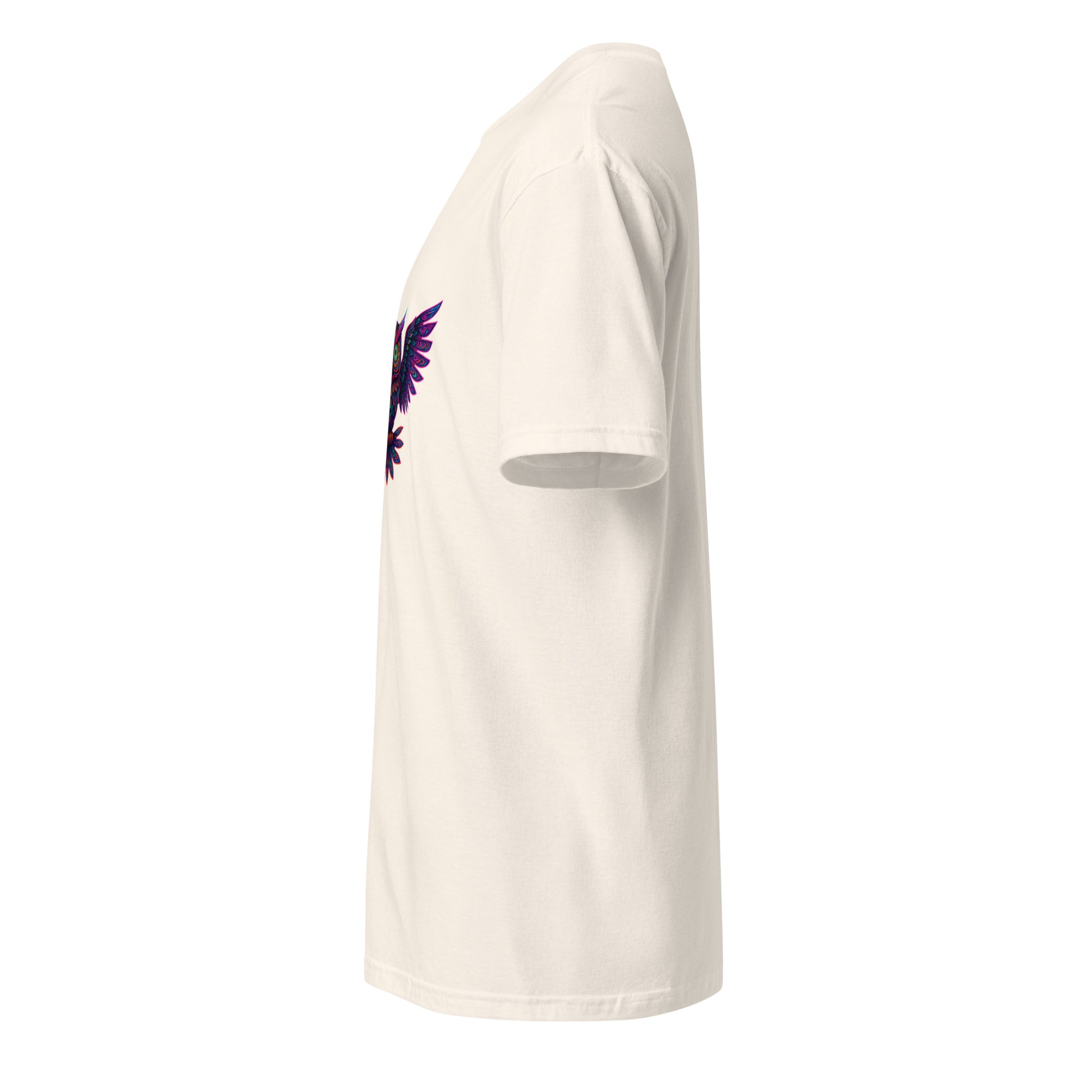 Psychedelic Owl – Trippy Neon Vision - Short-Sleeve Unisex T-Shirt - Graphic Tee - Natural - Left side