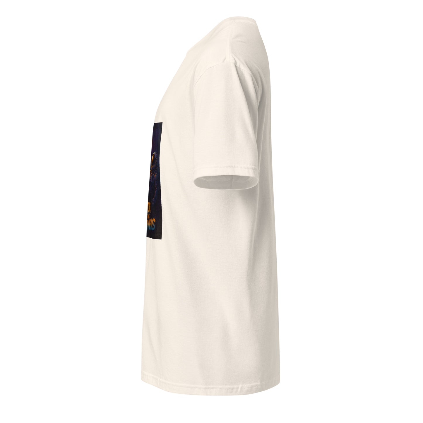 Hack the Heavens - Cosmic Tag - Short-Sleeve Unisex T-Shirt - Graphic Tee - Natural - Left side