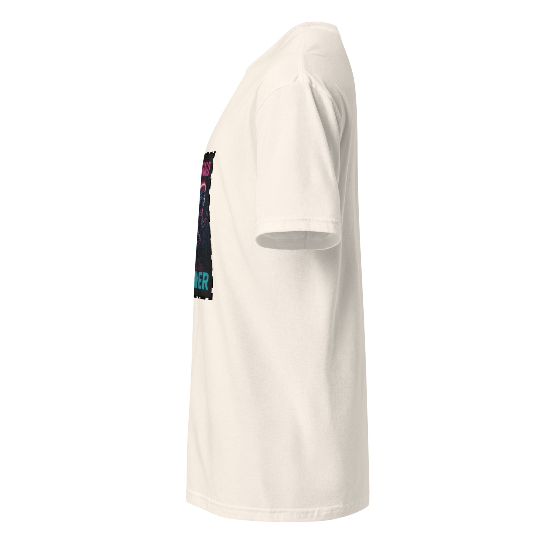 Neon Halo Runner - Cyber Adrenaline - Short-Sleeve Unisex T-Shirt - Graphic Tee - Natural - Left side