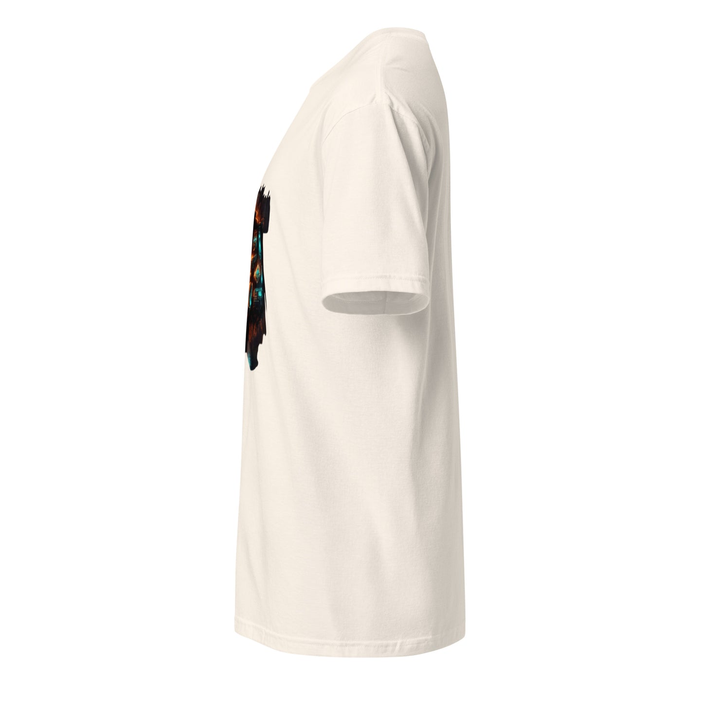 Cyber Relic Dealer – Urban Sci-Fi Graffiti  - Short-Sleeve Unisex T-Shirt - Graphic Tee - Natural - Left side