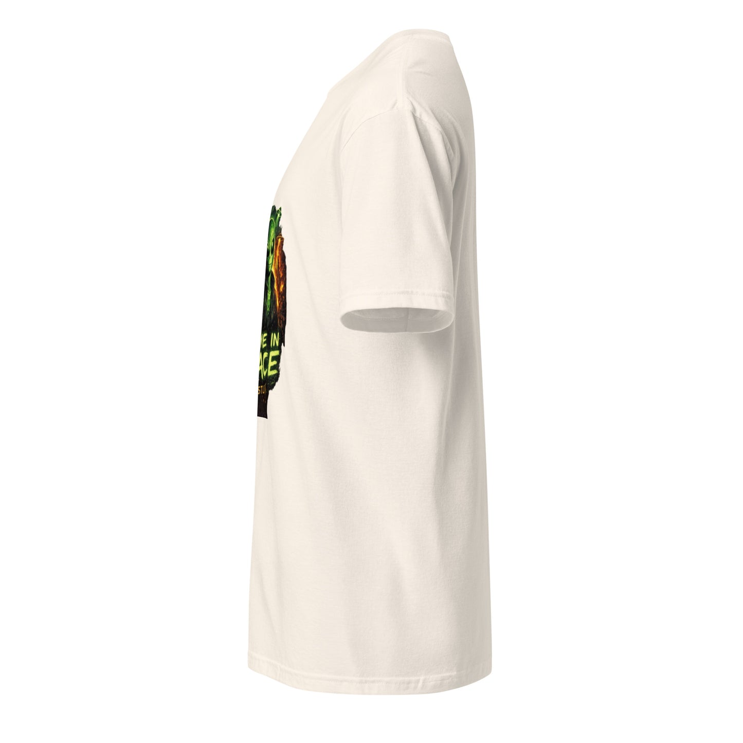 We Came in Peace (Mostly) – Alien Parody Streetwear - Short-Sleeve Unisex T-Shirt - Graphic Tee - Natural - Left side