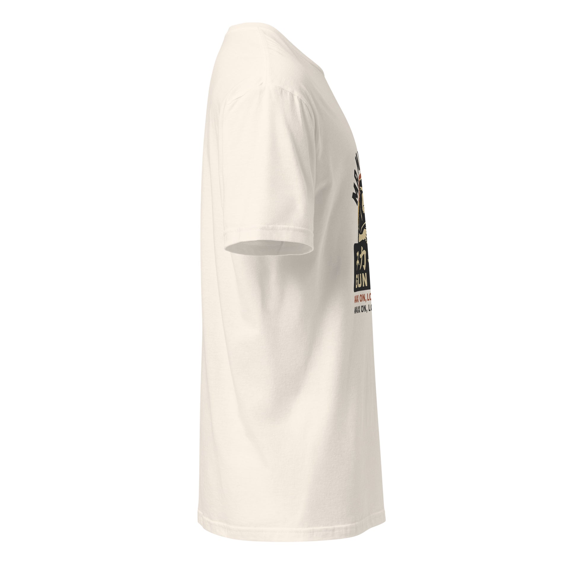Mr. Miyagi’s Gun Shop – Wax On, Lock & Load - Short-Sleeve Unisex T-Shirt - Graphic Tee - Natural - Right side