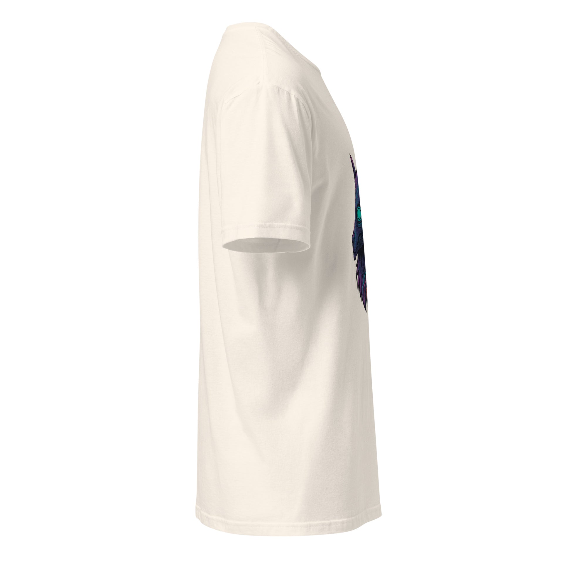 Cyber Wolf – Neon Sentinel - Short-Sleeve Unisex T-Shirt - Graphic Tee - Natural - Right side