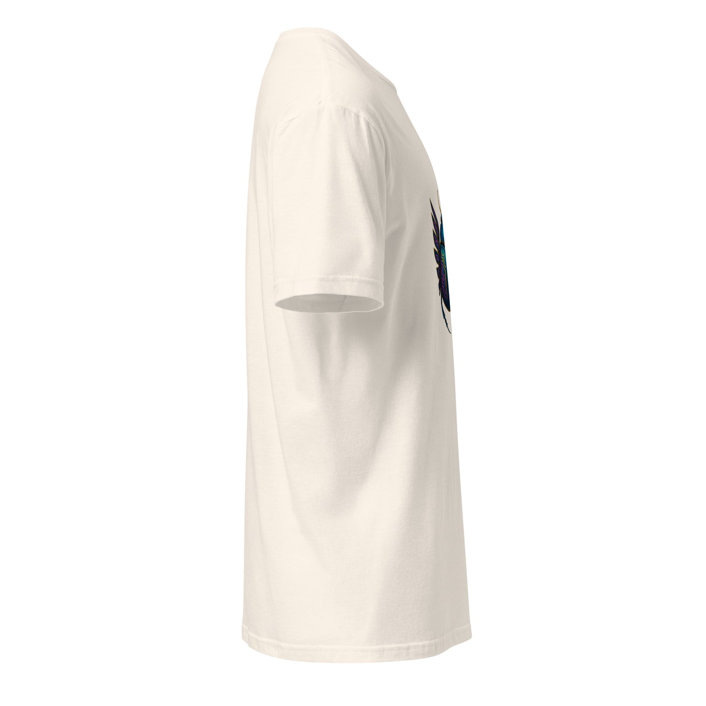 Mecha Scarab Beetle – Neon Tech Guardian - Short-Sleeve Unisex T-Shirt - Graphic Tee - Natural - Right side