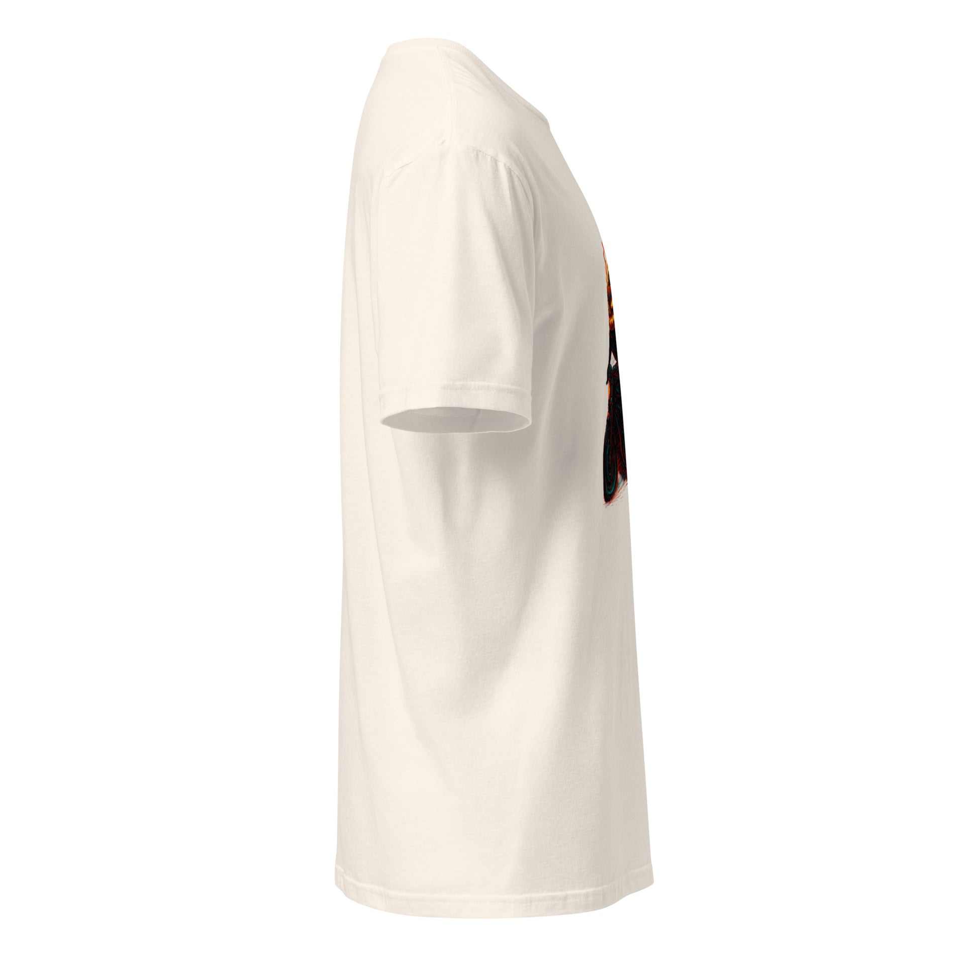 Cyber Pumpkin Rider – Futuristic Neon Halloween - Short-Sleeve Unisex T-Shirt - Graphic Tee - Natural - Right side