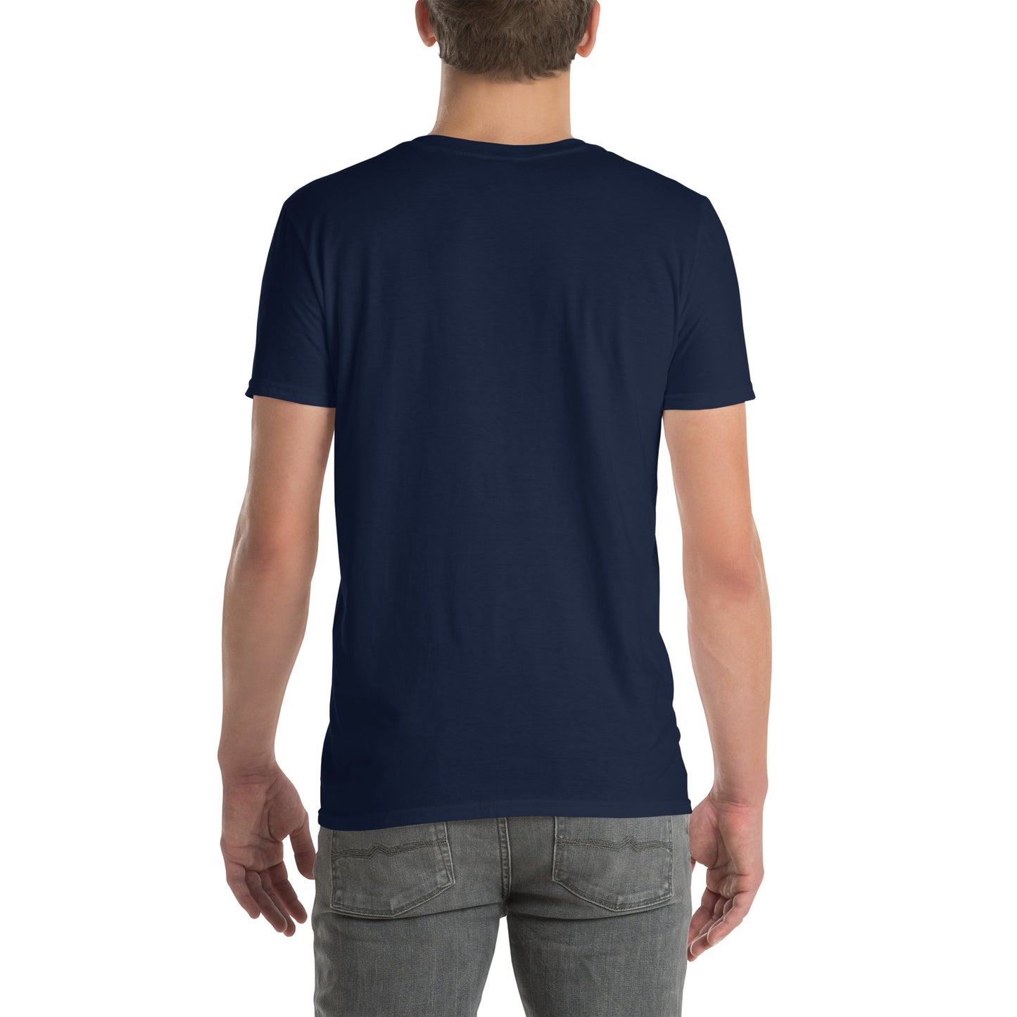 Never Trust An Atom - Science Joke - Short-Sleeve Unisex T-Shirt - Graphic Tee - Navy - Back