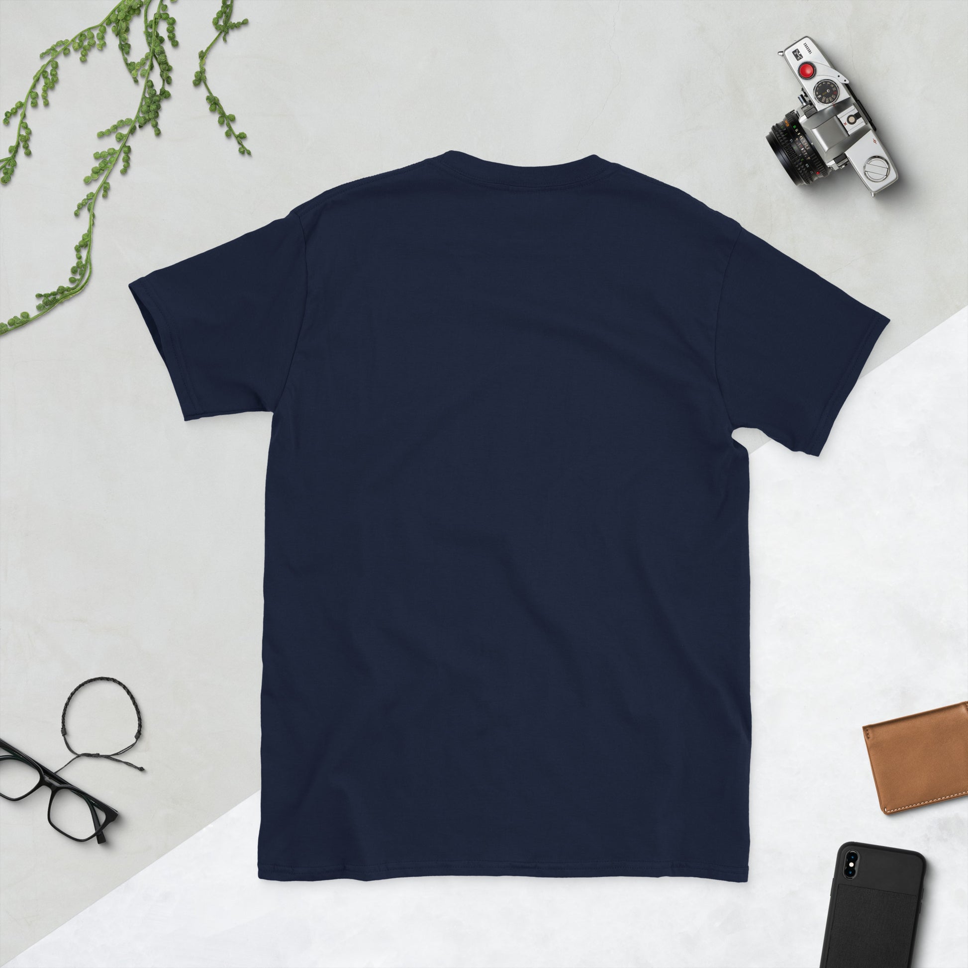 Stay Strange, Earthling – Retro Sci-Fi - Short-Sleeve Unisex T-Shirt - Graphic Tee - Navy - Back
