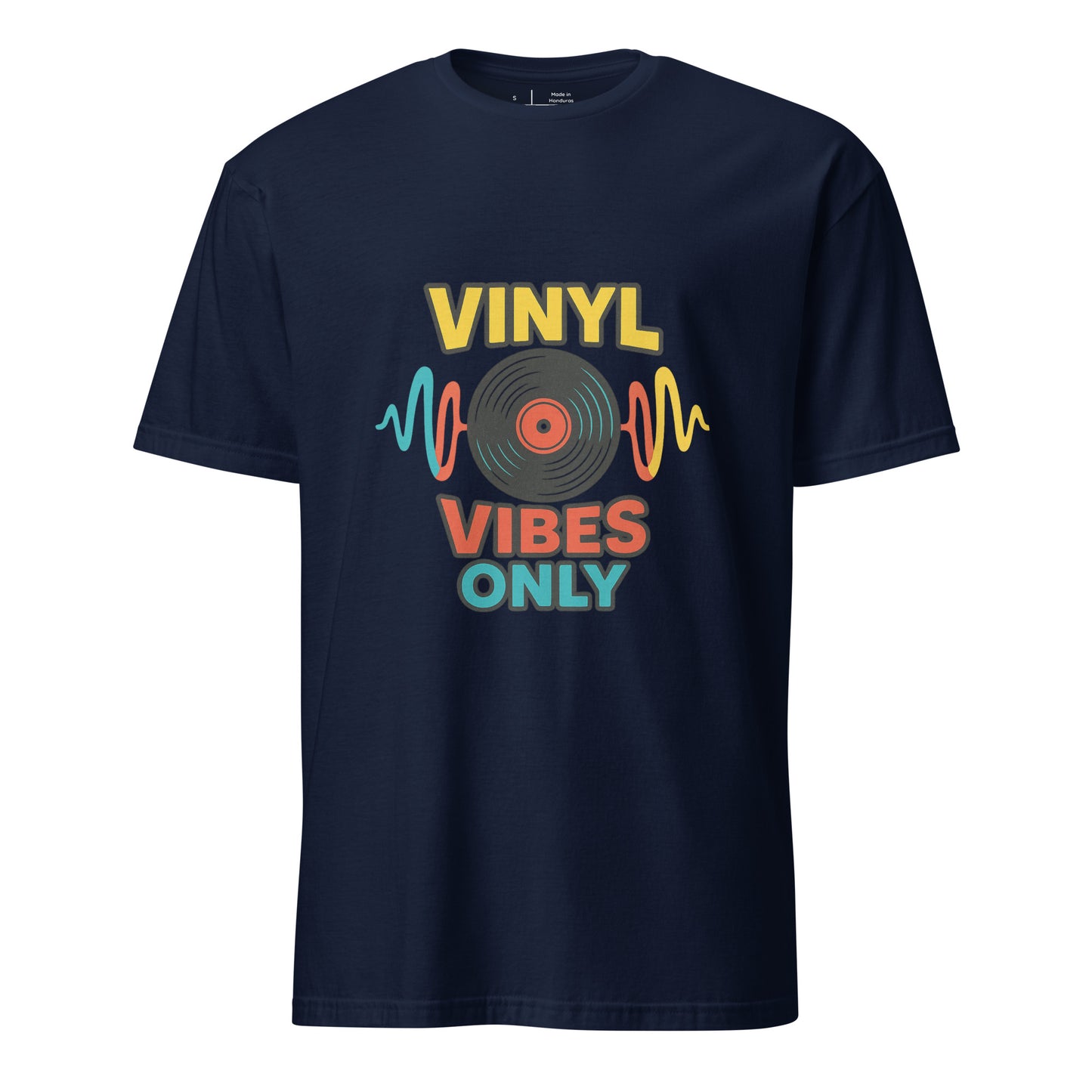 Vinyl Vibes Only - Retro Music Lover - Short-Sleeve Unisex T-Shirt - Graphic Tee - Navy - Front