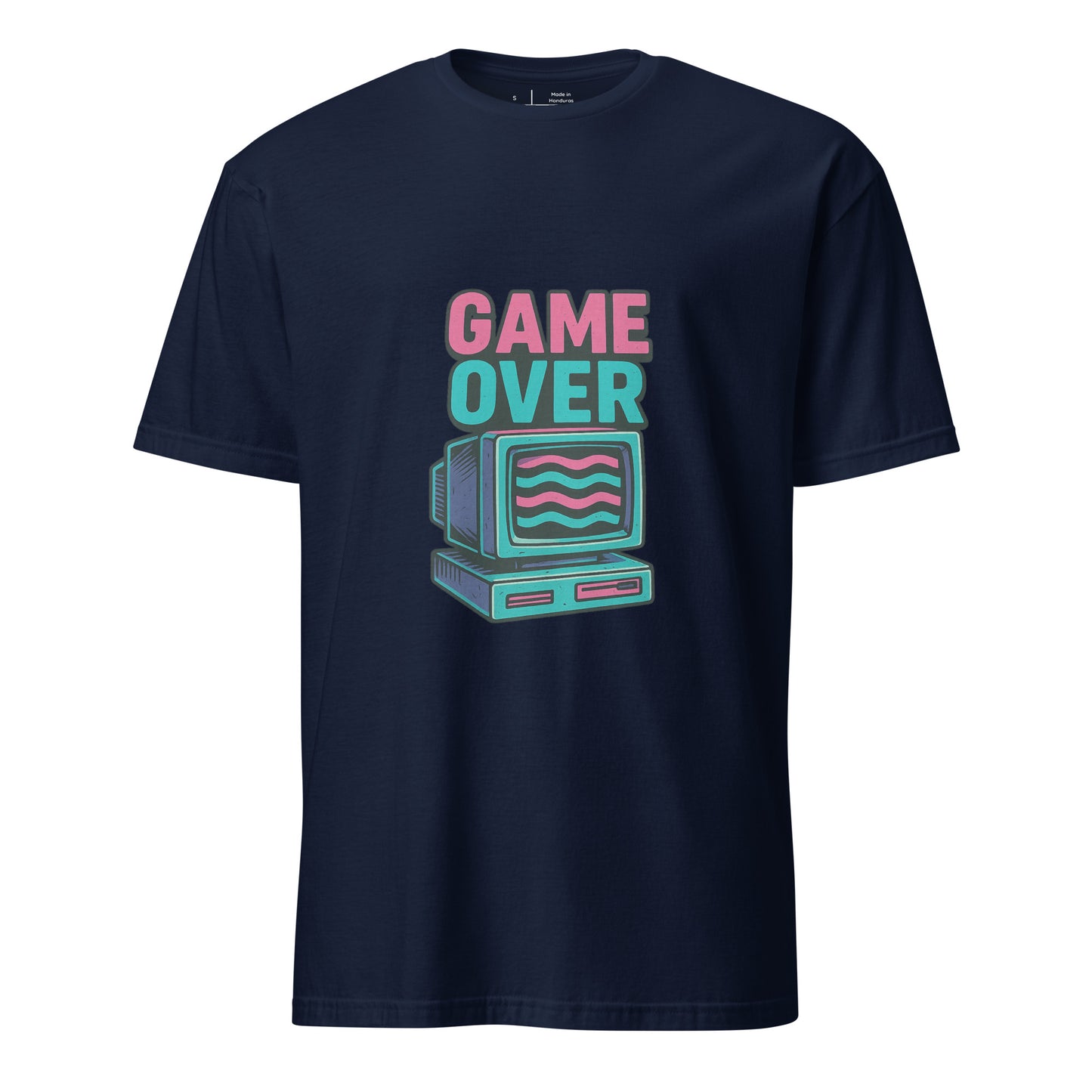 Game Over - Retro Gamer Glitch - Short-Sleeve Unisex T-Shirt - Graphic Tee - Navy - Front