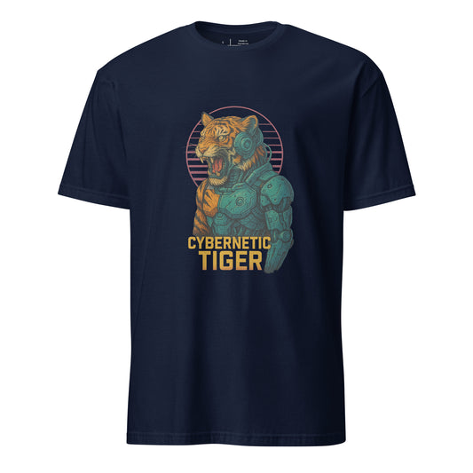 Cybernetic Tiger - Futuristic Ferocity - Short-Sleeve Unisex T-Shirt - Graphic Tee - Navy - Front