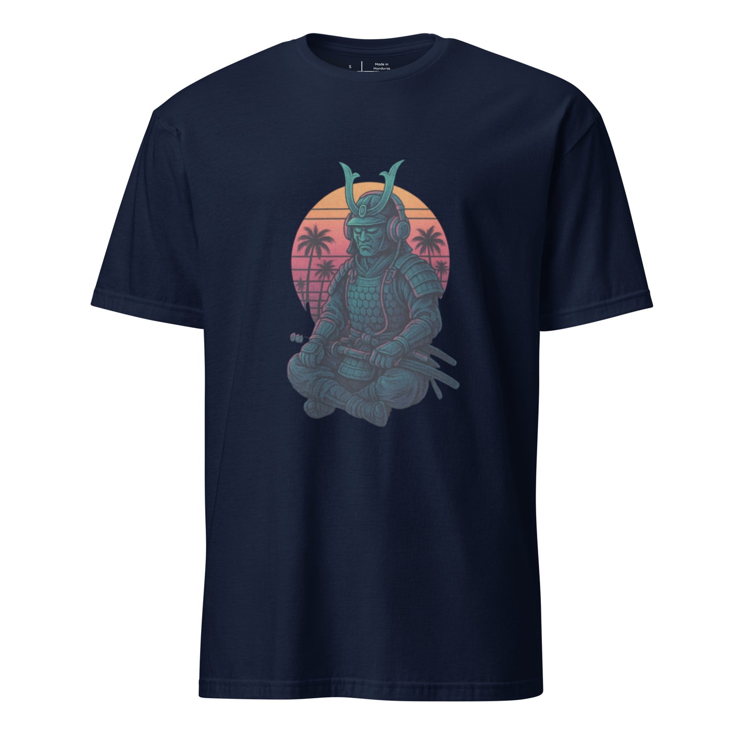 Headphone Samurai - Balance Meets Beats - Short-Sleeve Unisex T-Shirt - Graphic Tee - Navy - Front