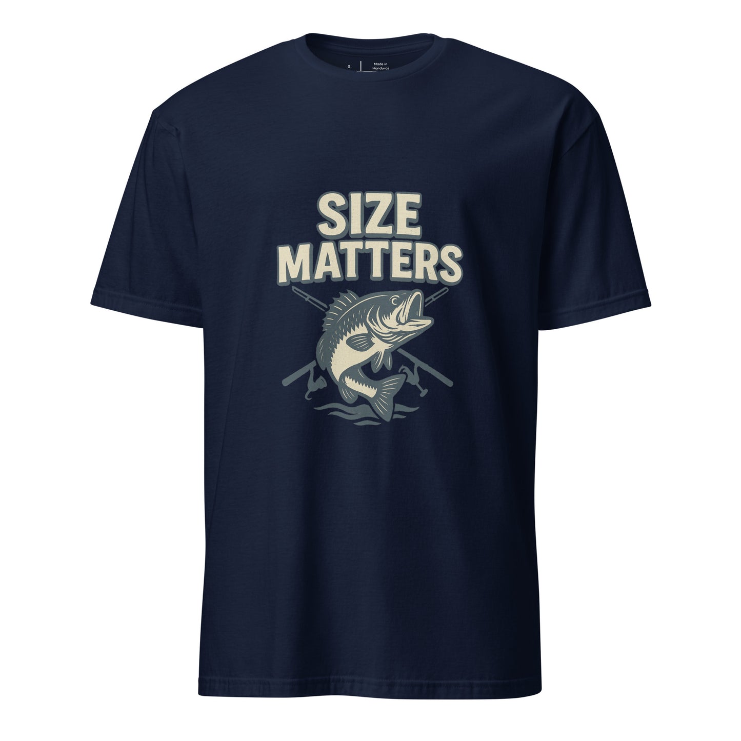Size Matters - Fishing Reel Talk - Short-Sleeve Unisex T-Shirt - Graphic Tee - Navy - Front