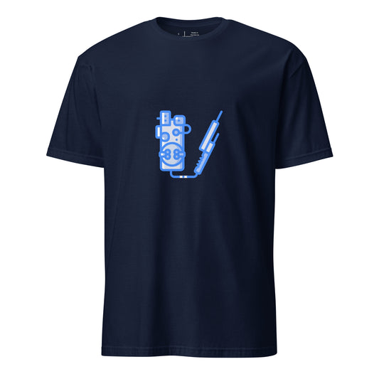 Proton Unit - Futuristic Gadget - Neon Blue - Short-Sleeve Unisex T-Shirt - Graphic Tee - Navy - Front