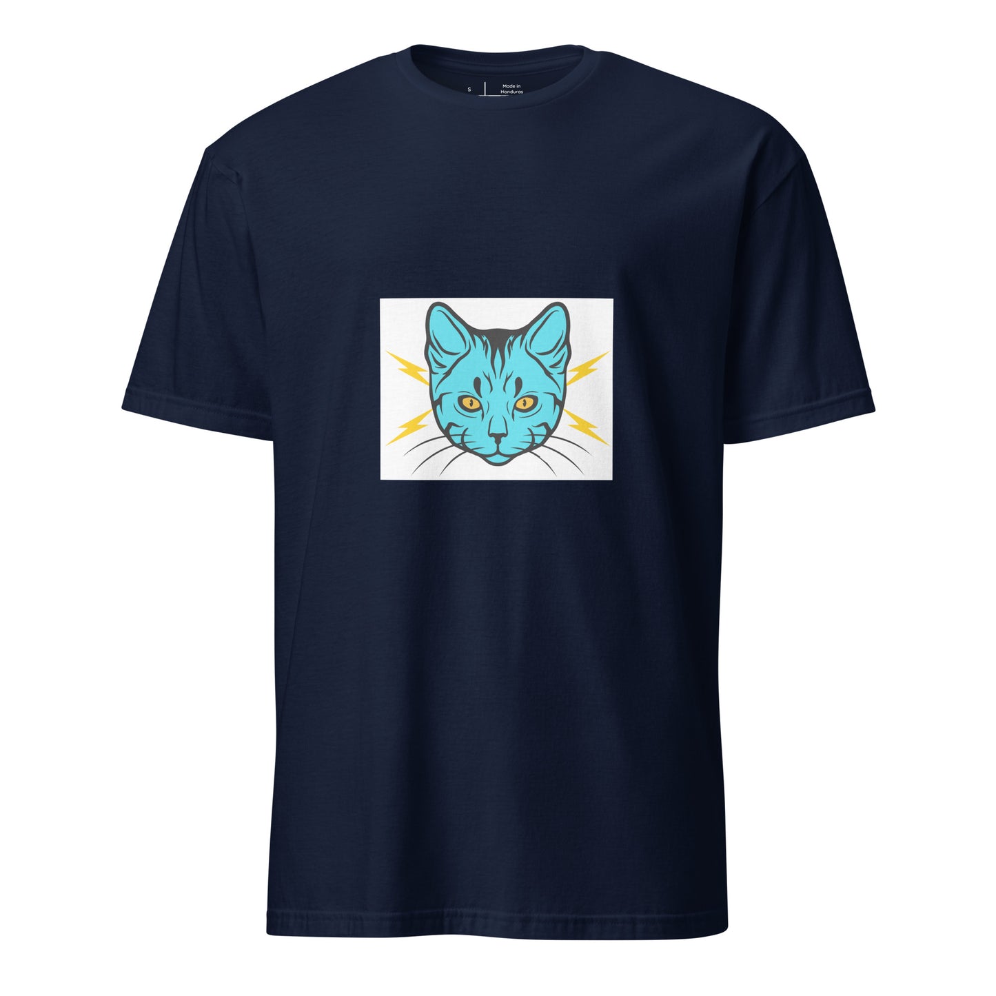 Electro Cat - Urban Cartoon Feline - Short-Sleeve Unisex T-Shirt - Graphic Tee - Navy - Front