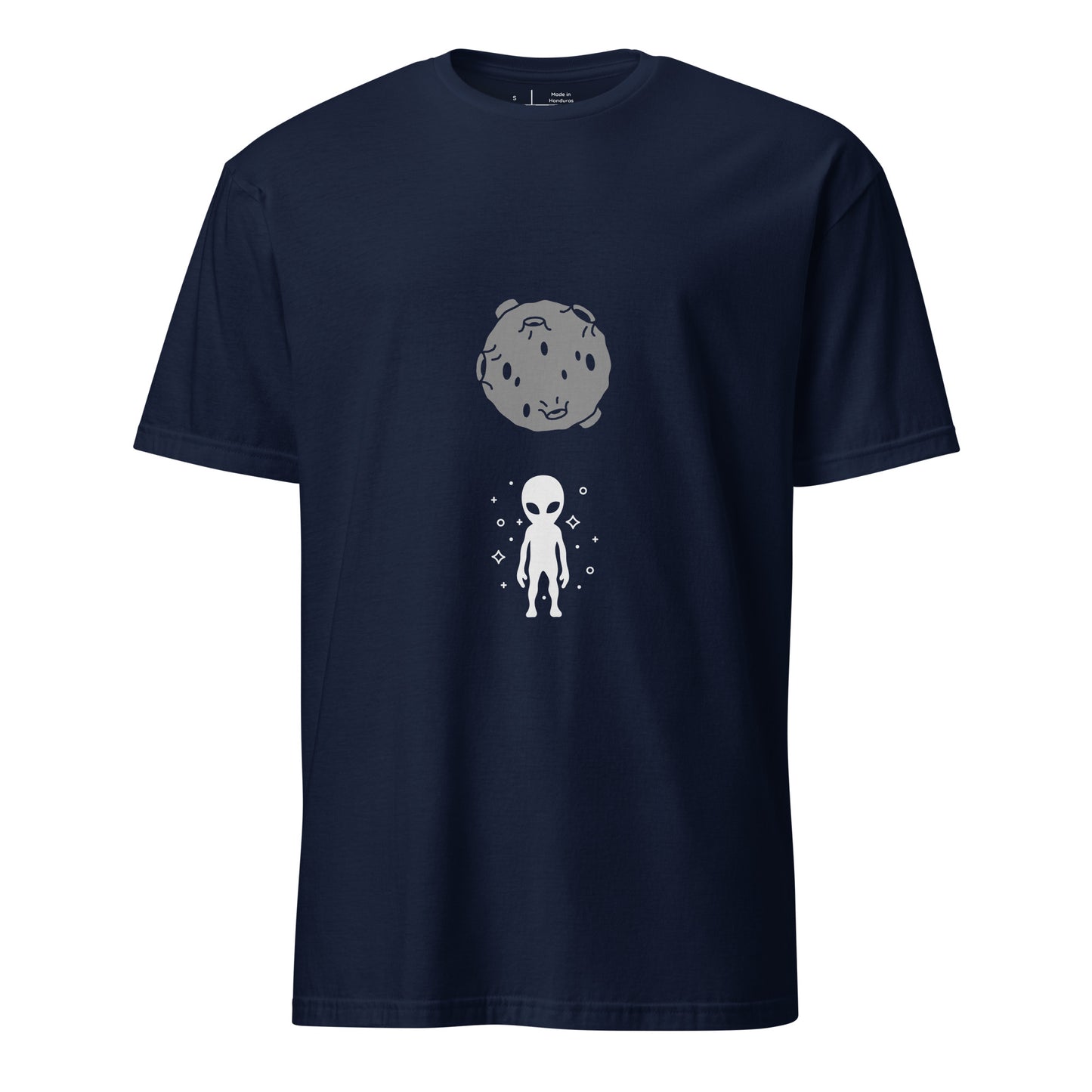 “Moonman” Minimalist Alien Graphic Tee - Short-Sleeve Unisex T-Shirt - Graphic Tee - Navy - Front