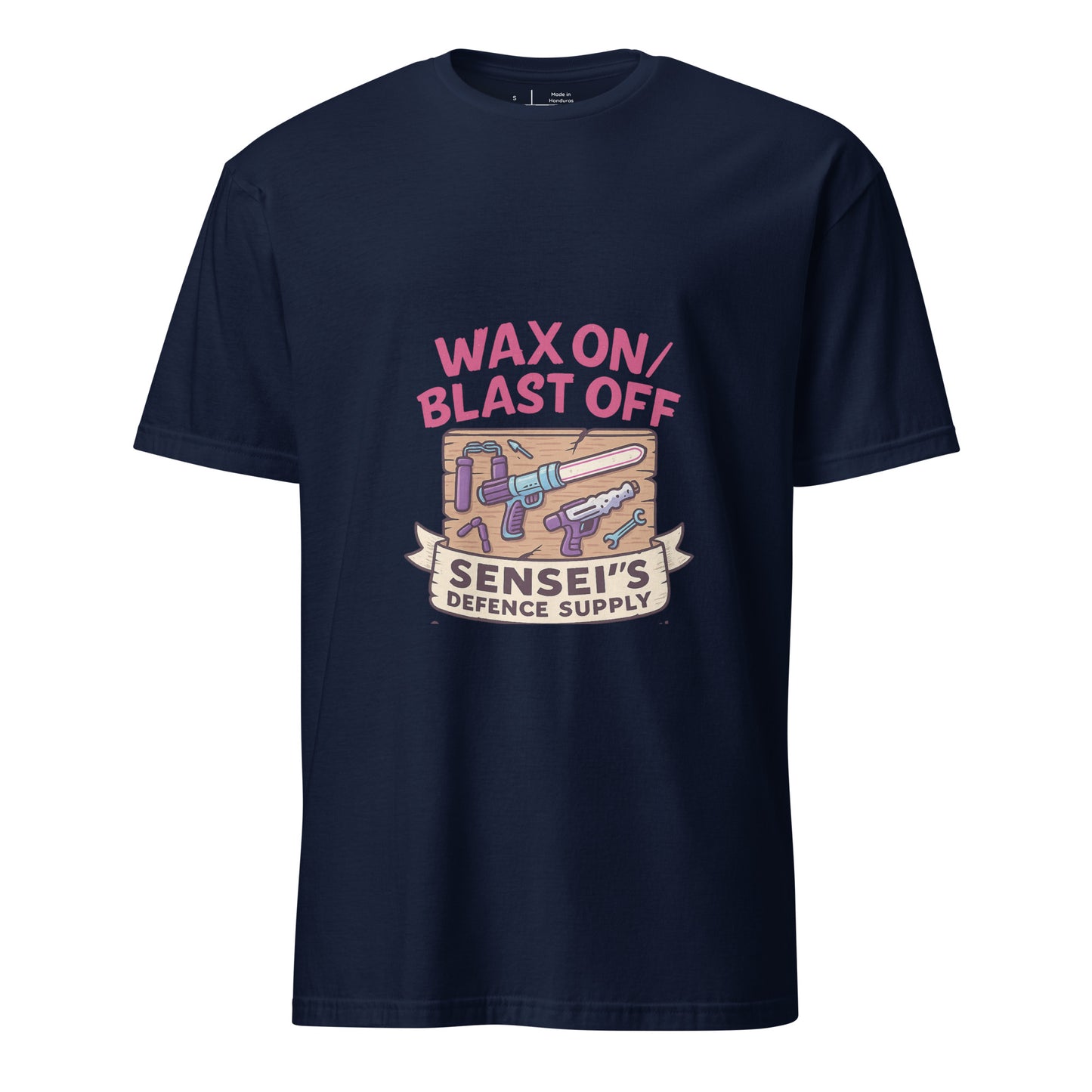 Wax On/Blast Off – Retro Karate Space - Short-Sleeve Unisex T-Shirt - Graphic Tee - Navy - Front