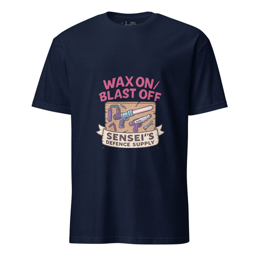Wax On/Blast Off – Retro Karate Space - Short-Sleeve Unisex T-Shirt - Graphic Tee - Navy - Front