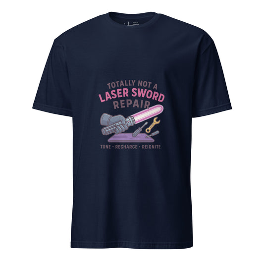Totally Not A Laser Sword Repair – Galactic Fixes, Off The Books - Short-Sleeve Unisex T-Shirt - Graphic Tee - Navy - Front