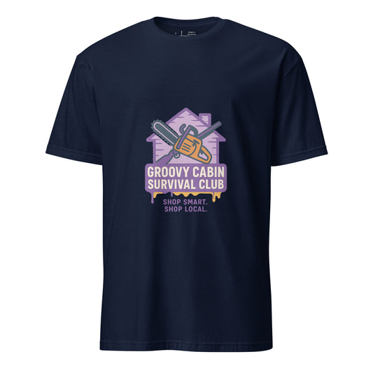 Groovy Cabin- Retro Horror Vibes - Short-Sleeve Unisex T-Shirt - Graphic Tee - Navy - Front