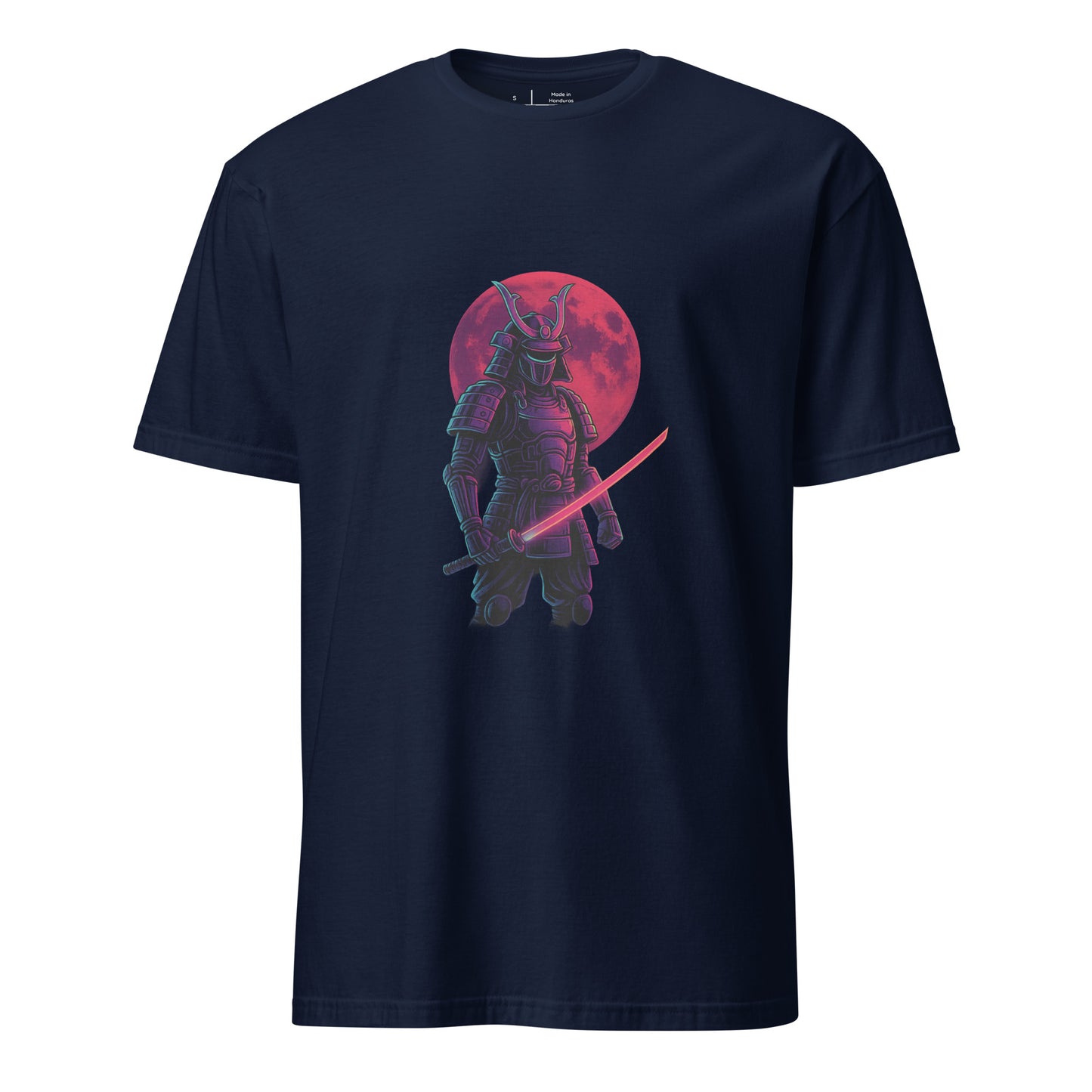 Moonlit Neon Samurai - Urban Warrior - Short-Sleeve Unisex T-Shirt - Graphic Tee - Navy - Front