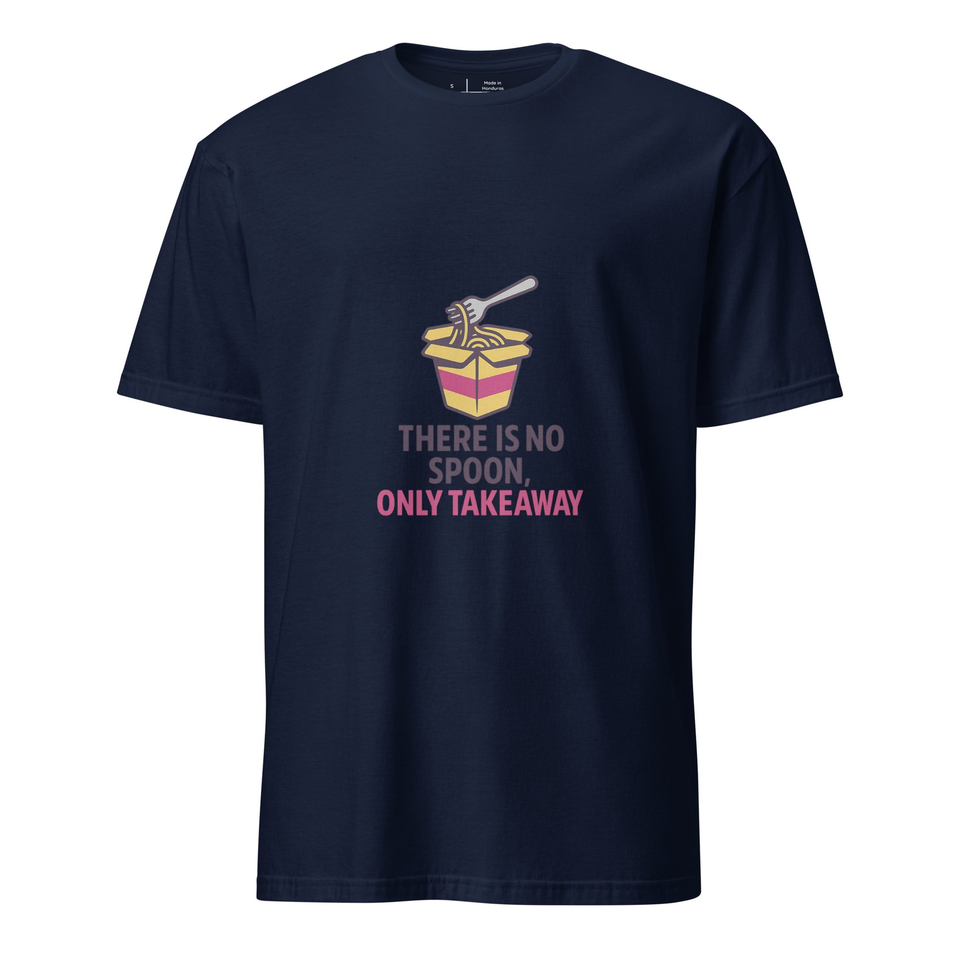 There Is No Spoon, Only Takeaway — Matrix-Inspired - Short-Sleeve Unisex T-Shirt - Graphic Tee - Navy - Front