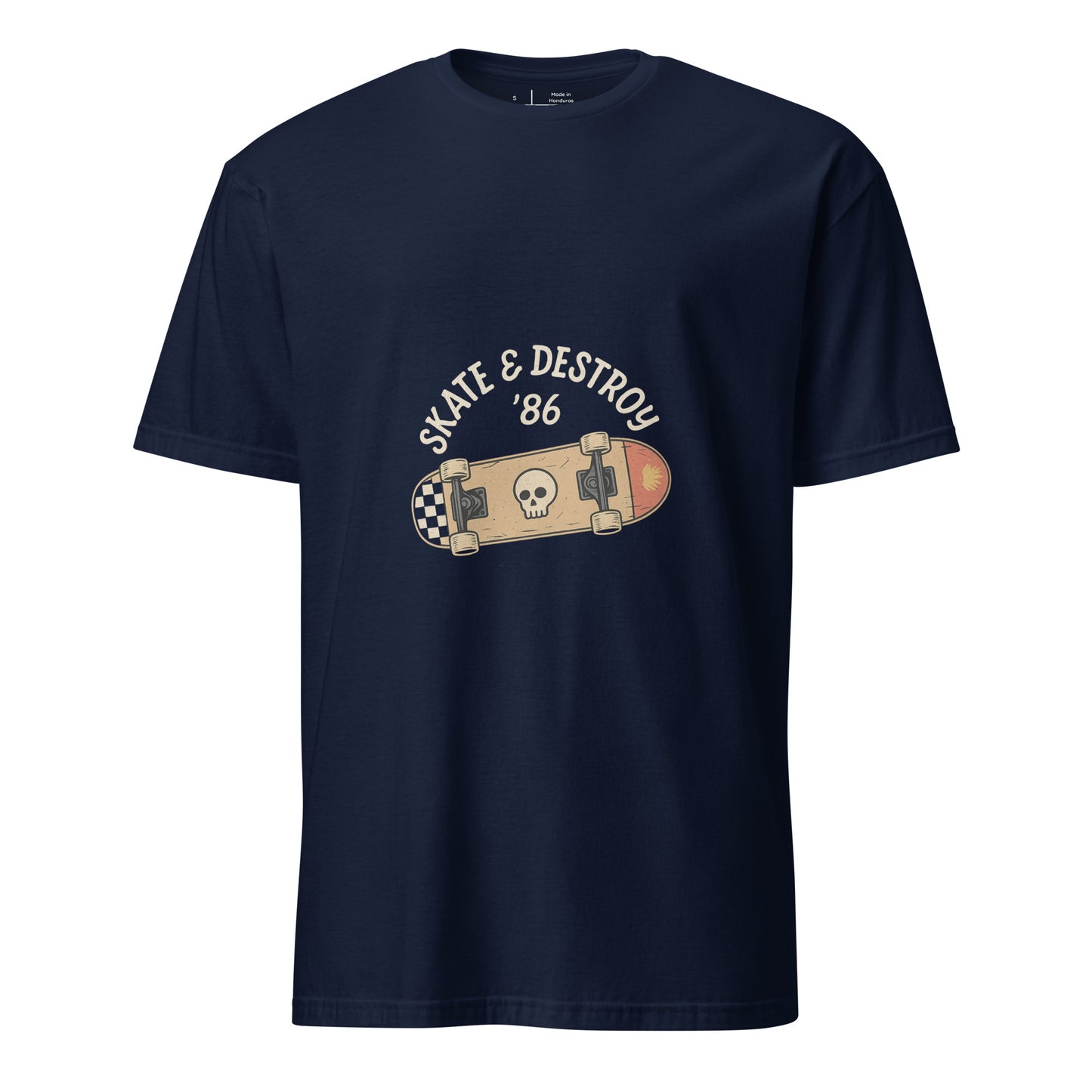 Skate And Destroy ’86 – Retro Skull Deck - Short-Sleeve Unisex T-Shirt - Graphic Tee - Navy - Front