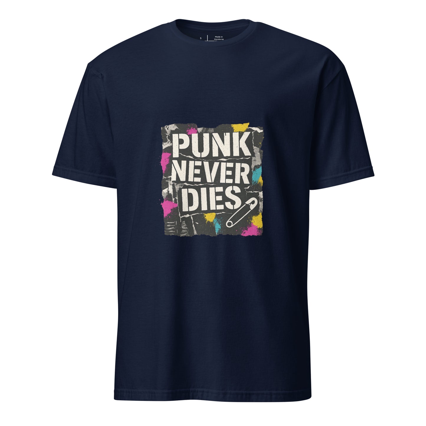Punk Never Dies – Retro Punk Rock - Short-Sleeve Unisex T-Shirt - Graphic Tee - Navy - Front