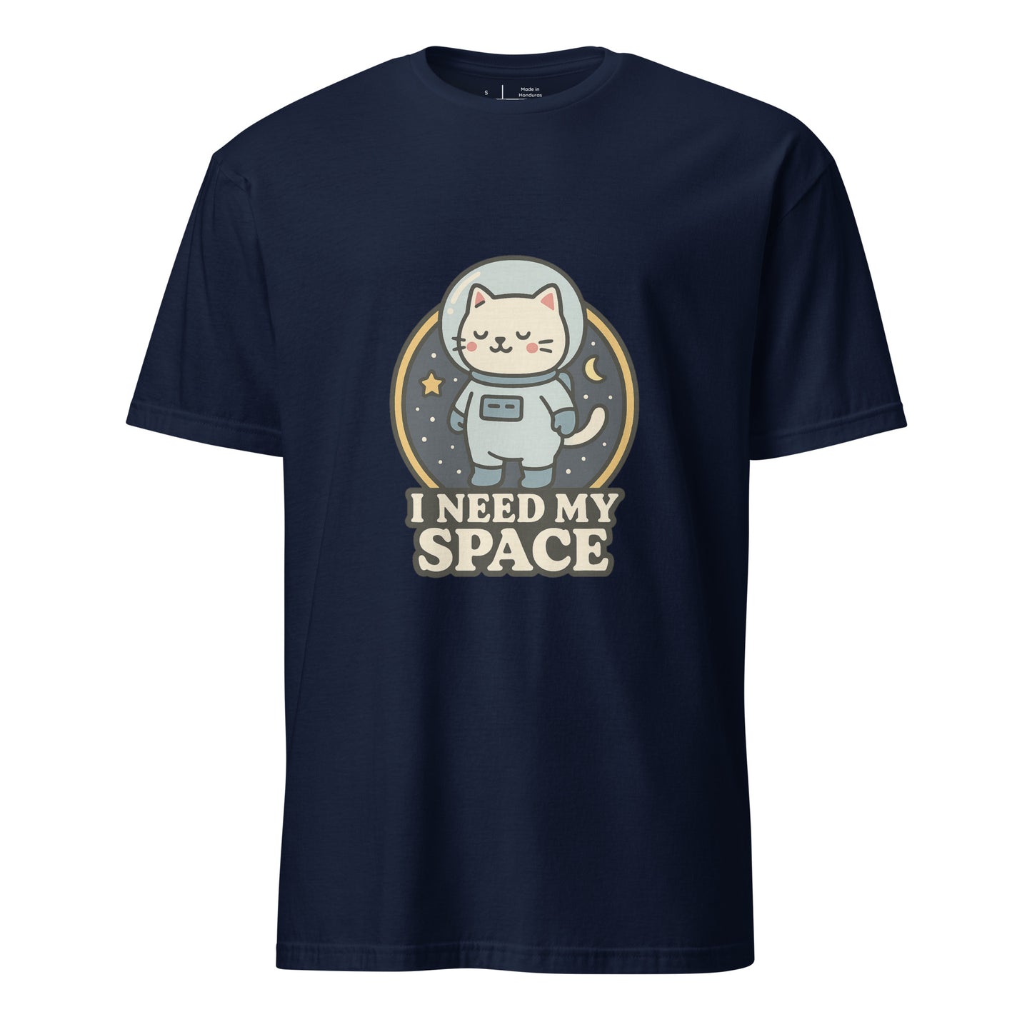 I Need Space – Lucky Cat Astronaut - Short-Sleeve Unisex T-Shirt - Graphic Tee - Navy - Front