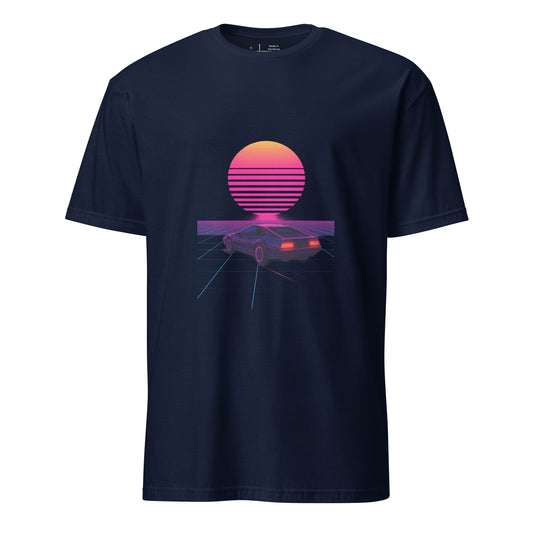 Retro Cyber Car – Neon Drive - Short-Sleeve Unisex T-Shirt - Graphic Tee - Navy - Front