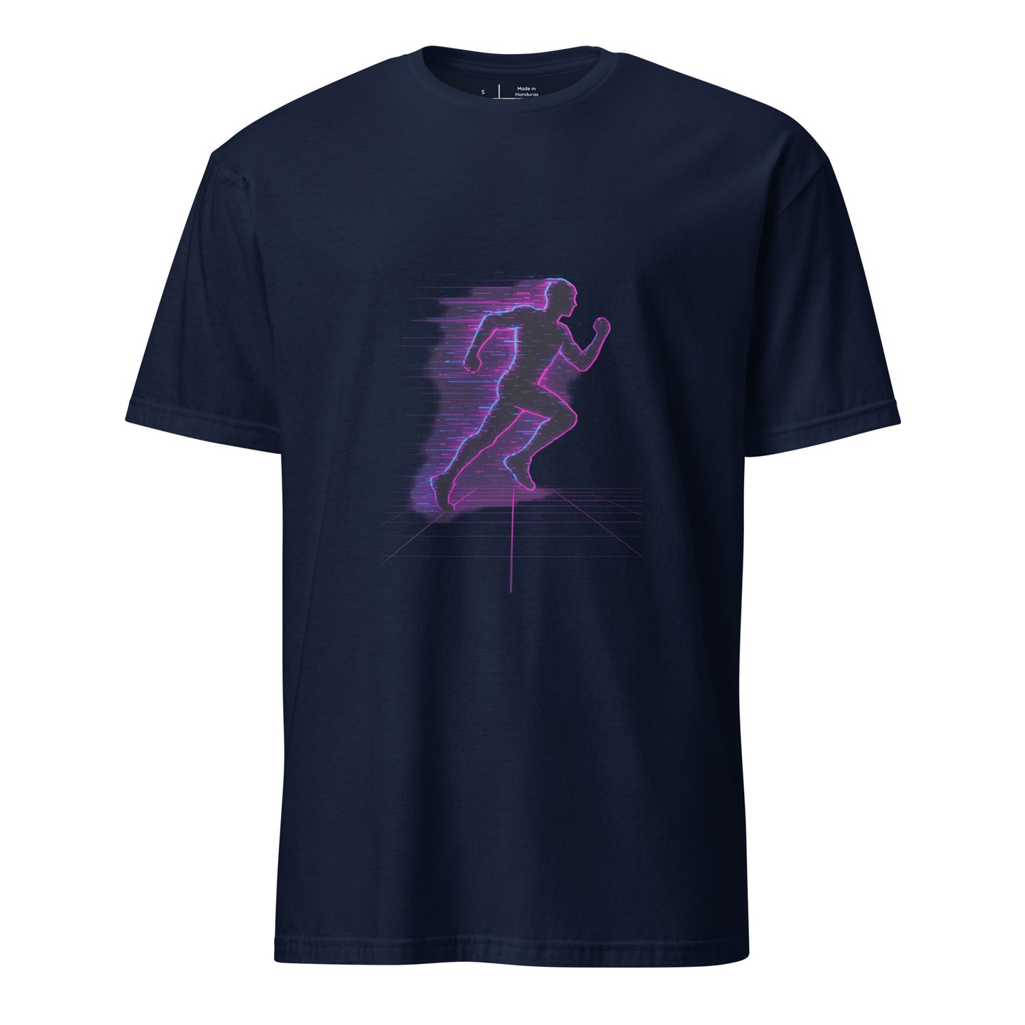 Glitch Runner - Neon Urban - Short-Sleeve Unisex T-Shirt - Graphic Tee - Navy - Front