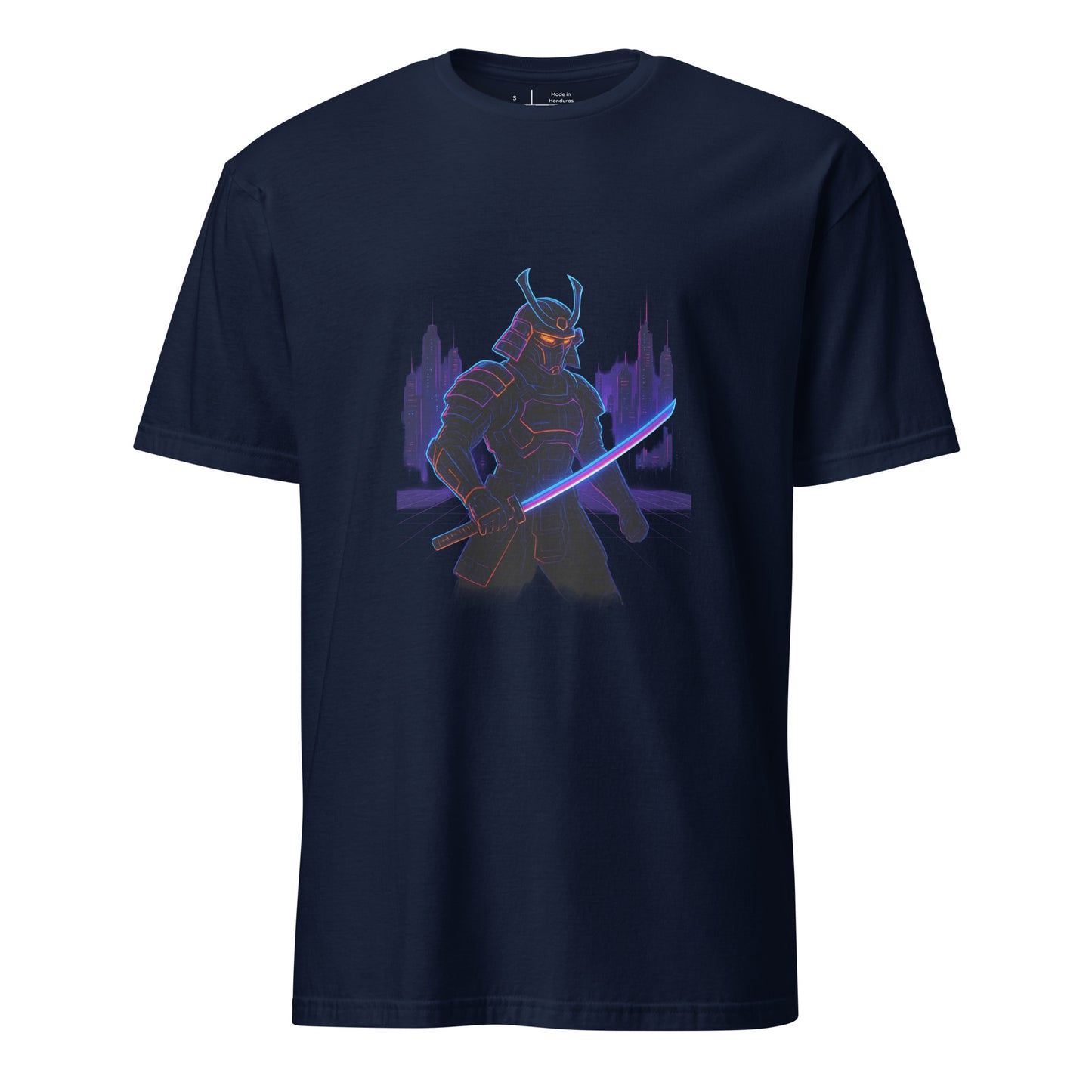 Neon Samurai - Cyberpunk Samurai - Short-Sleeve Unisex T-Shirt - Graphic Tee - Navy - Front