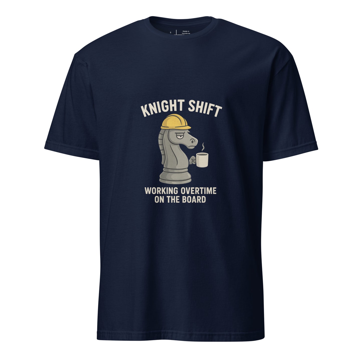 Knight Shift – Bold Chess Humour - Short-Sleeve Unisex T-Shirt - Graphic Tee - Navy - Front
