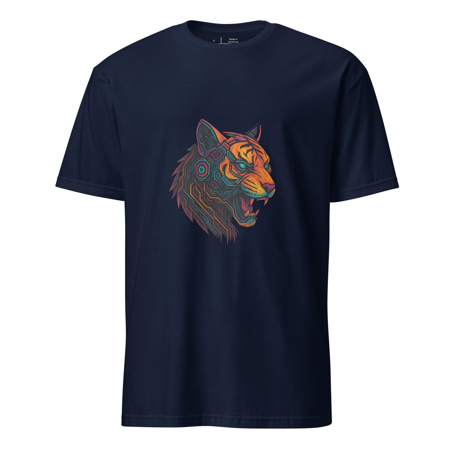 Cyber Tiger – Neon Predator - Short-Sleeve Unisex T-Shirt - Graphic Tee - Navy - Front