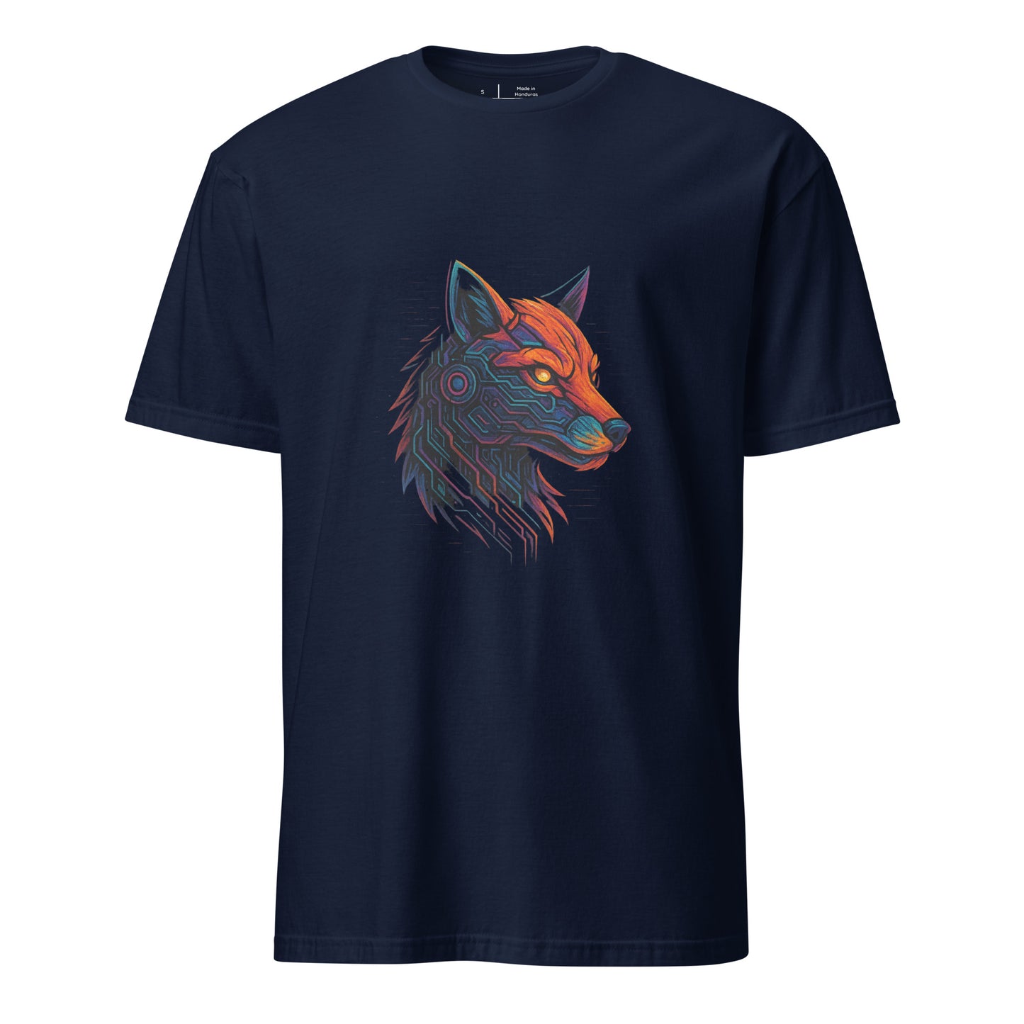  Cyber Fox – Neon Trickster - Short-Sleeve Unisex T-Shirt - Graphic Tee - Navy - Front