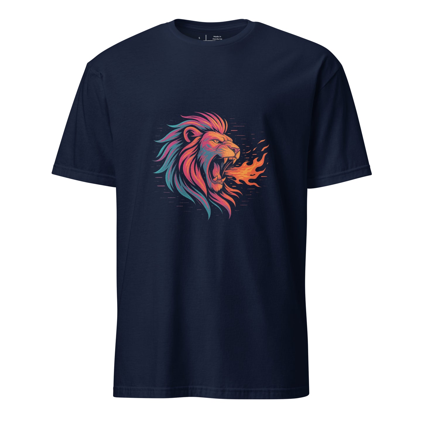 Cyber Lion – King Of Neon Jungle - Short-Sleeve Unisex T-Shirt - Graphic Tee - Navy - Front